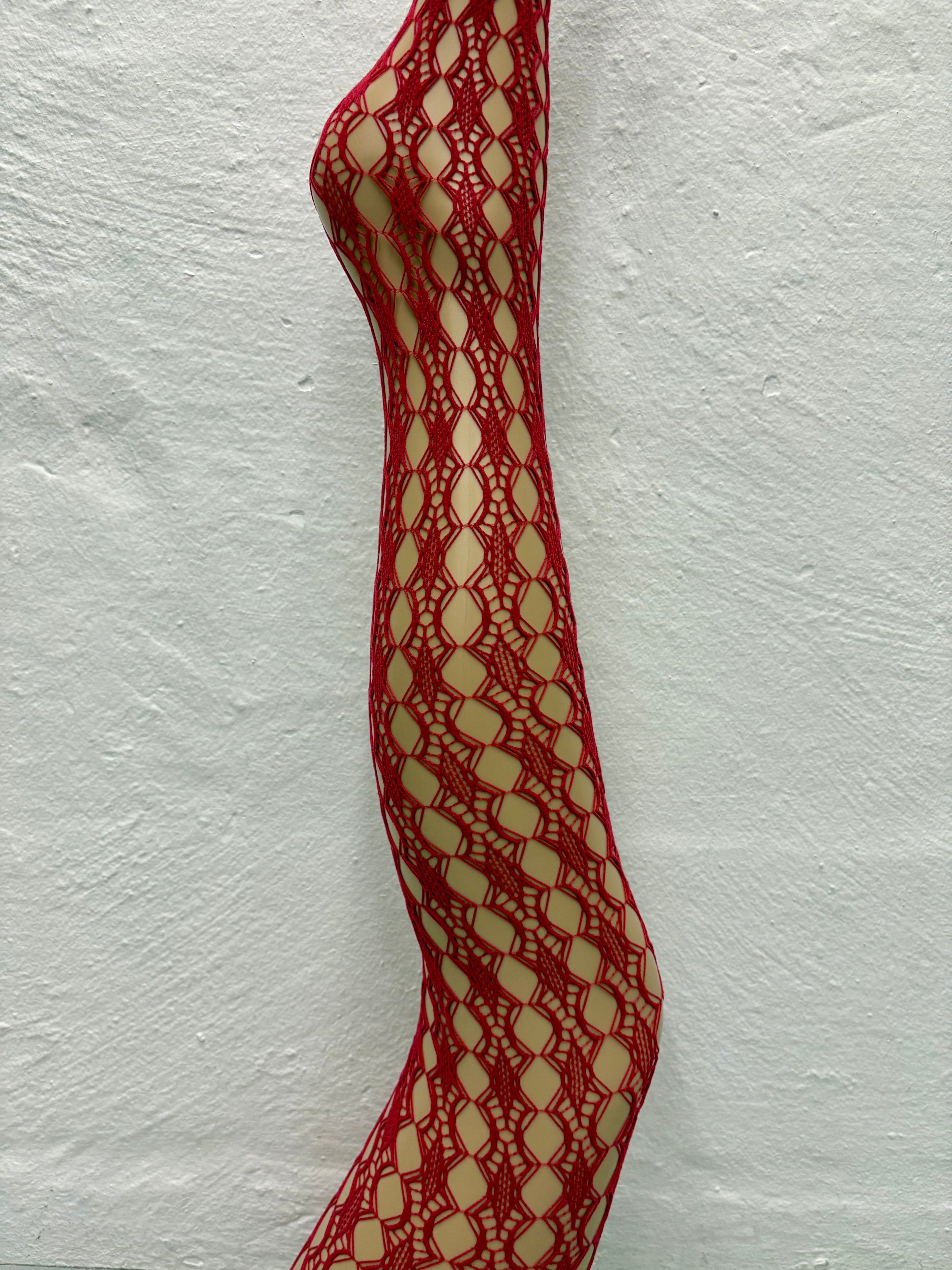 Honeycomb Fishnet Tights - Red