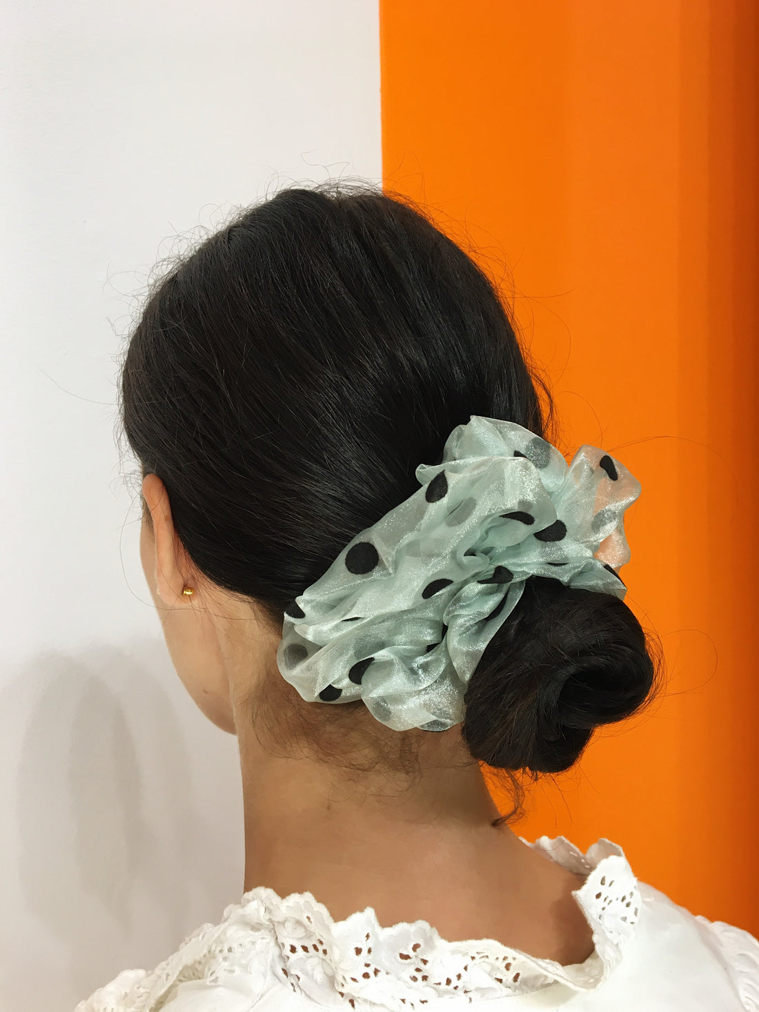 Large Dotty Scrunchie - Light Green