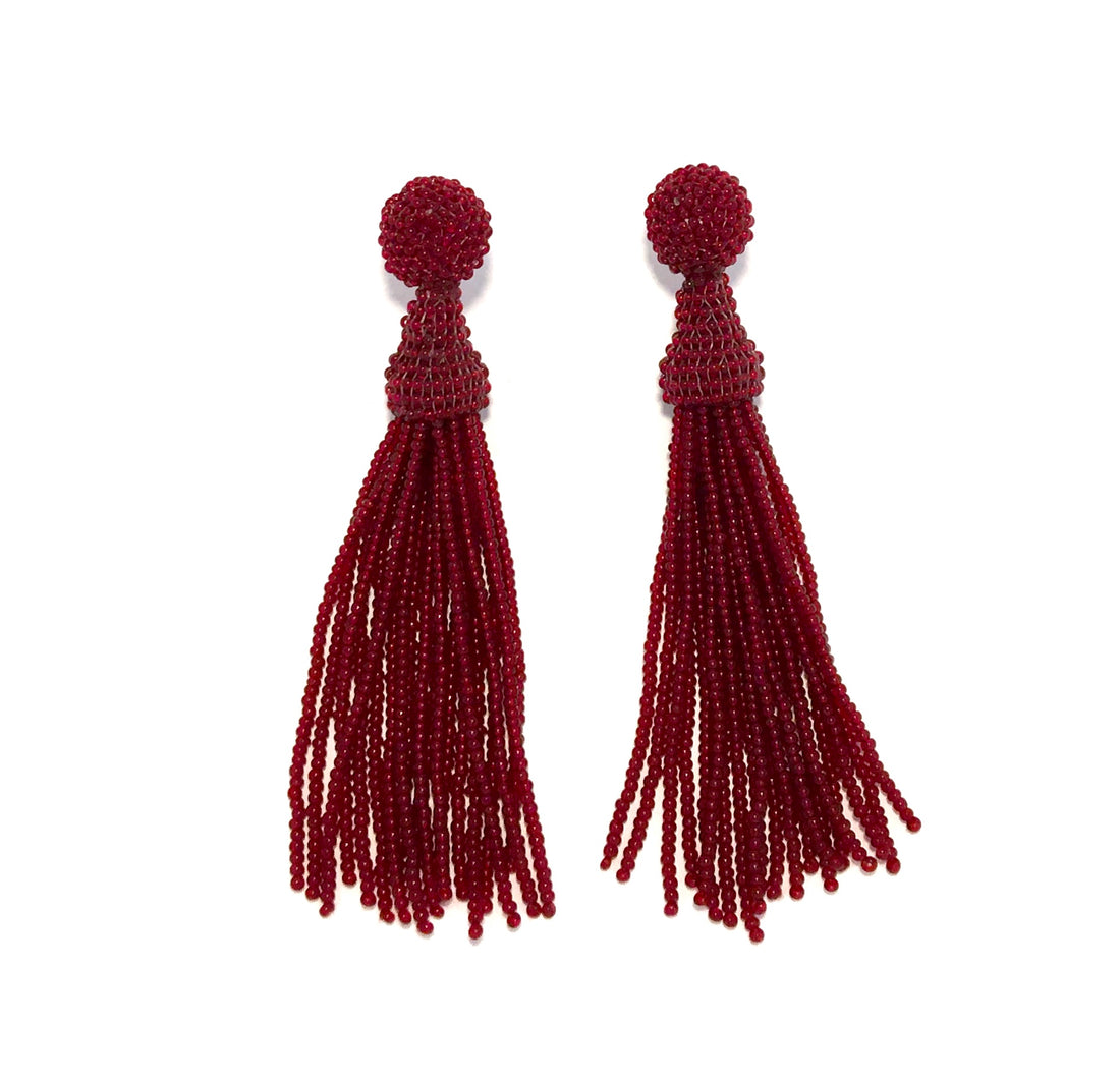 Perleørering Tassel - Mørkerød