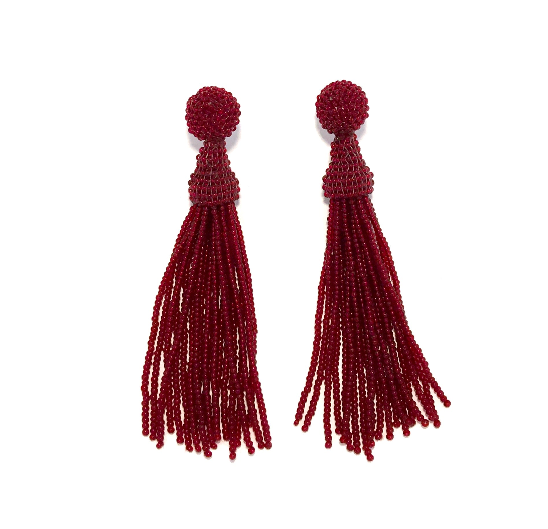 Perleørering Tassel - Mørkerød