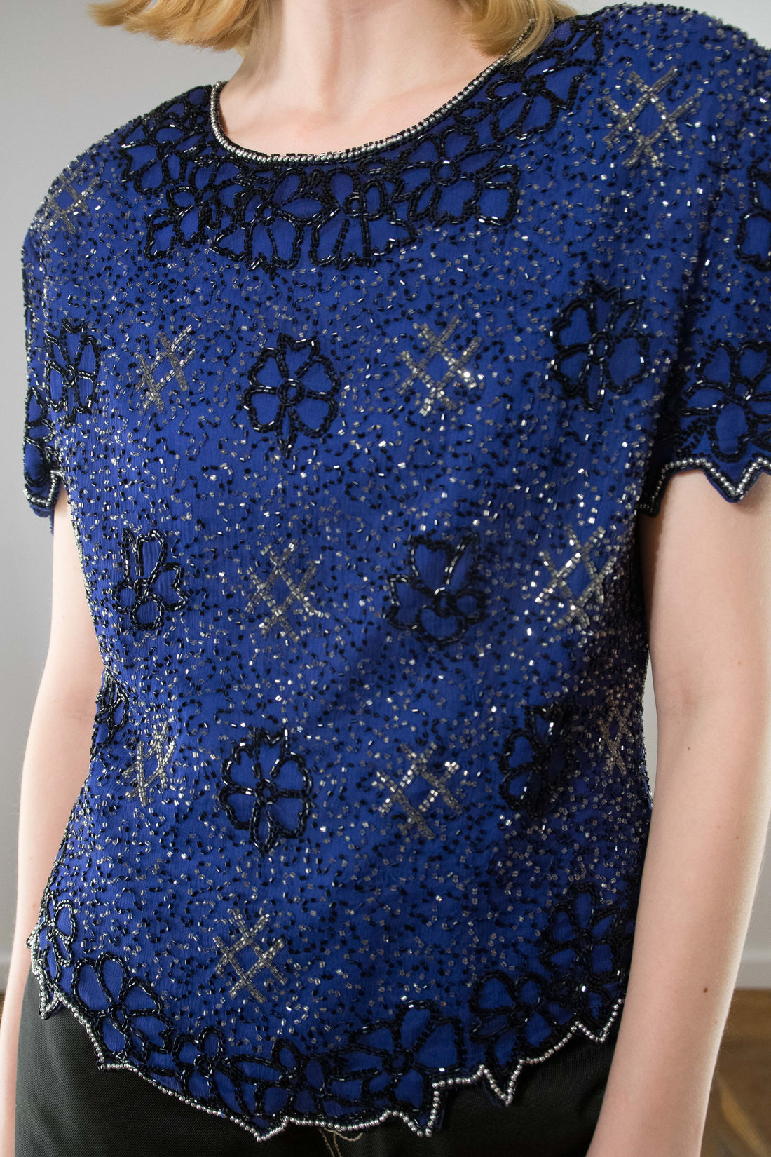 Blå Pailletbluse