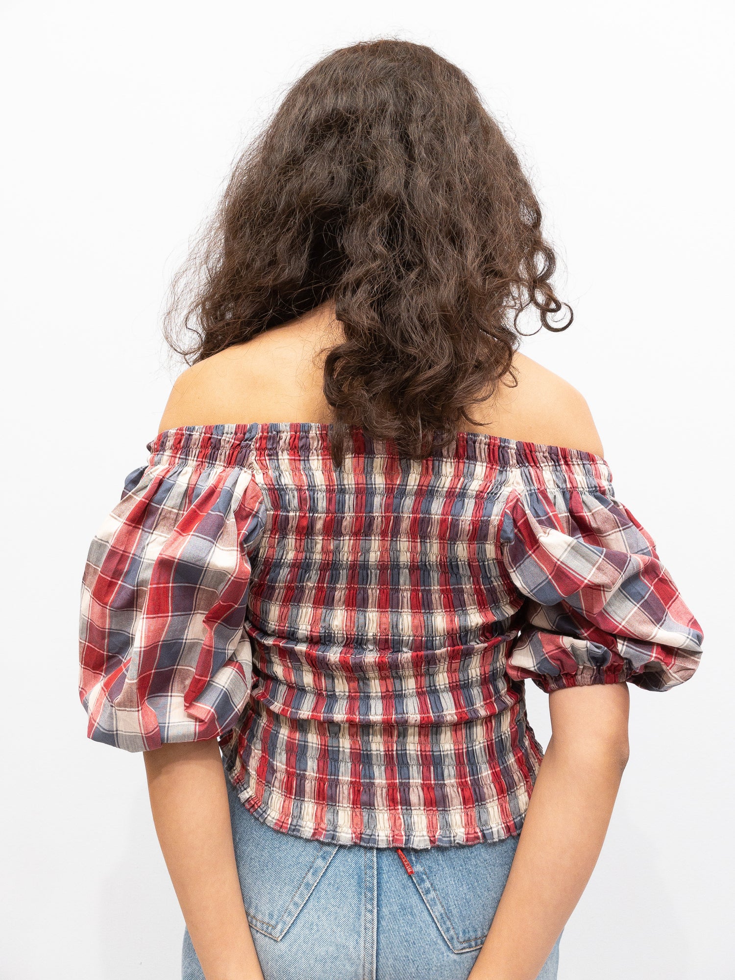 Puff Top - Røde/Beige Tern