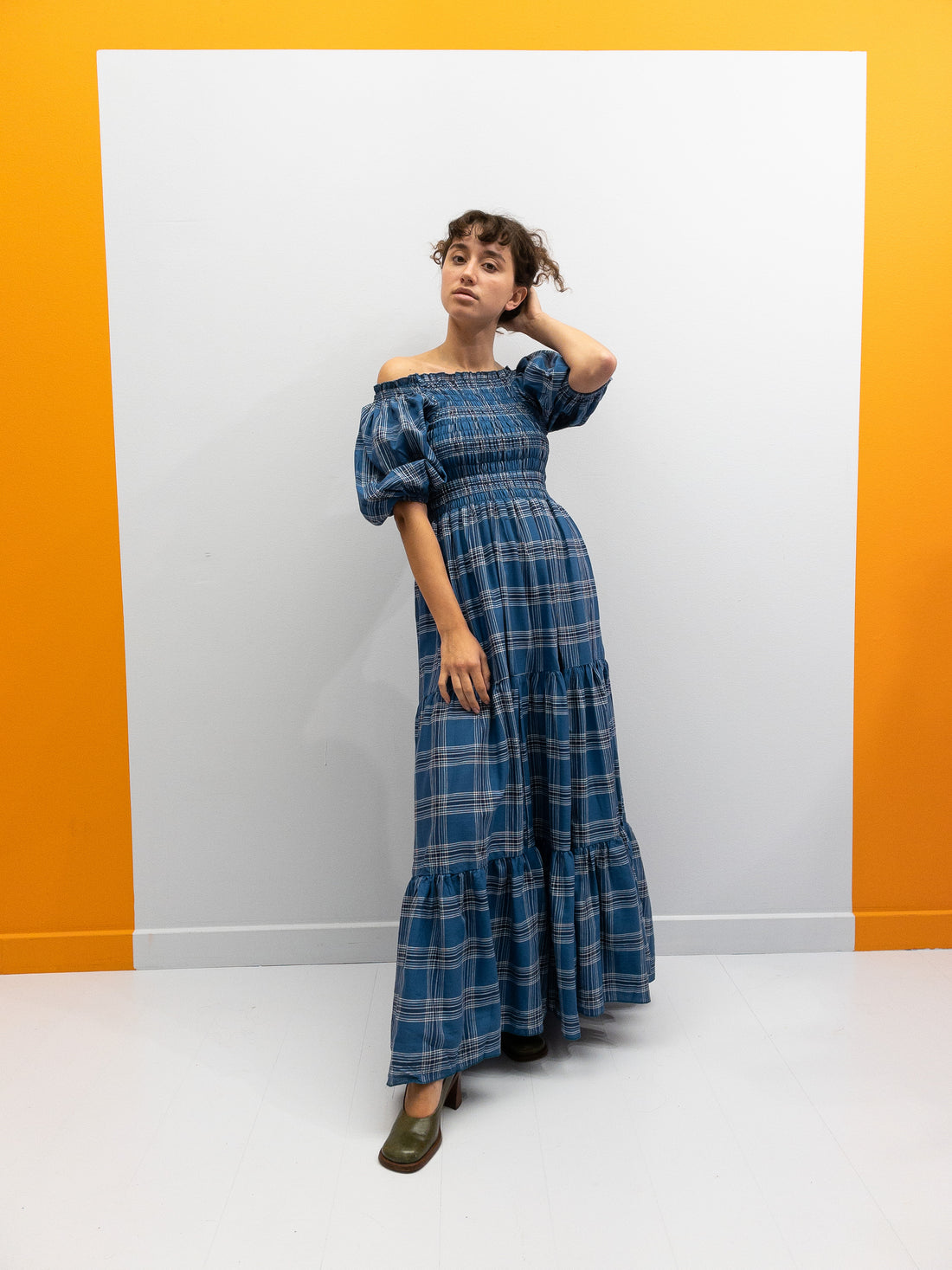 Off Shoulder Smock Dress - Mørkeblå Tern
