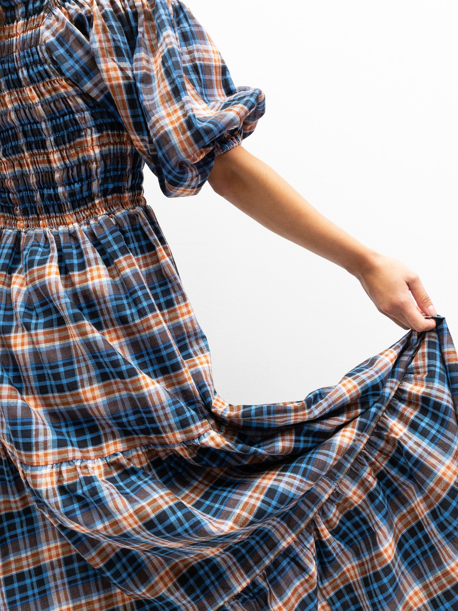 Off Shoulder Smock Dress - Blå/Brune Tern