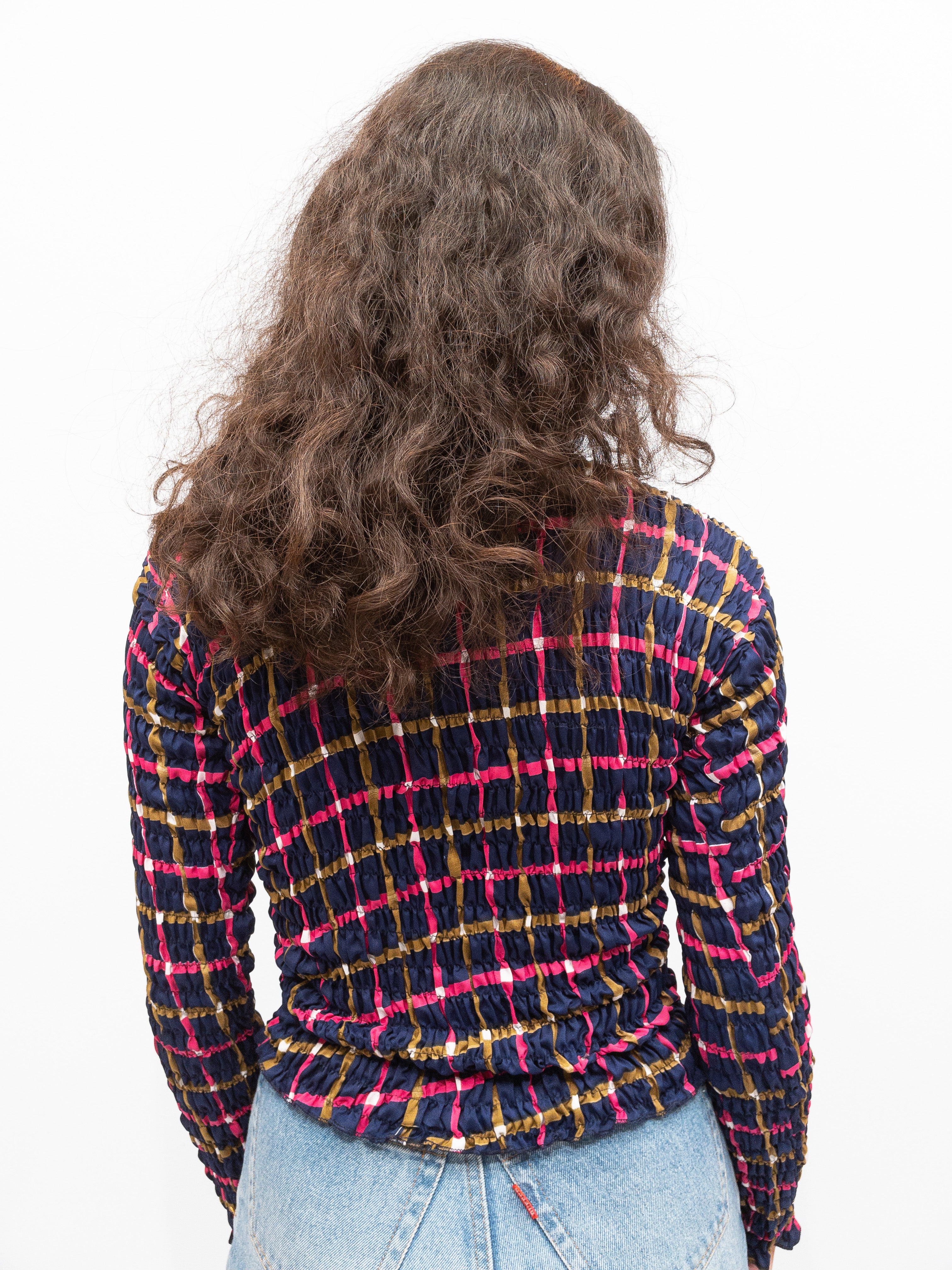 Smock Top Pink/Mørkeblå - Long Sleeve