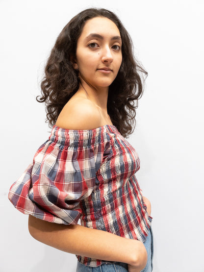 Puff Top - Røde/Beige Tern