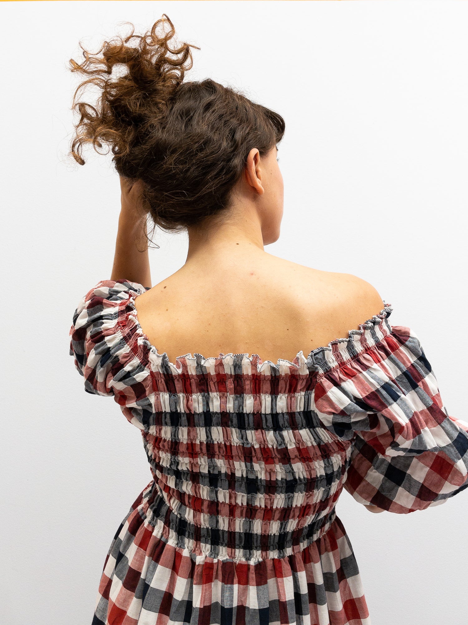 Off Shoulder Smock Dress - Rød/Sort/Hvide Tern