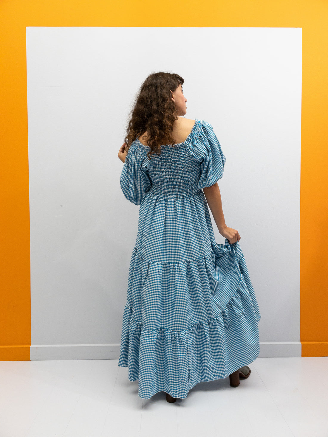 Off Shoulder Smock Dress - Lyseblå/Hvide Tern