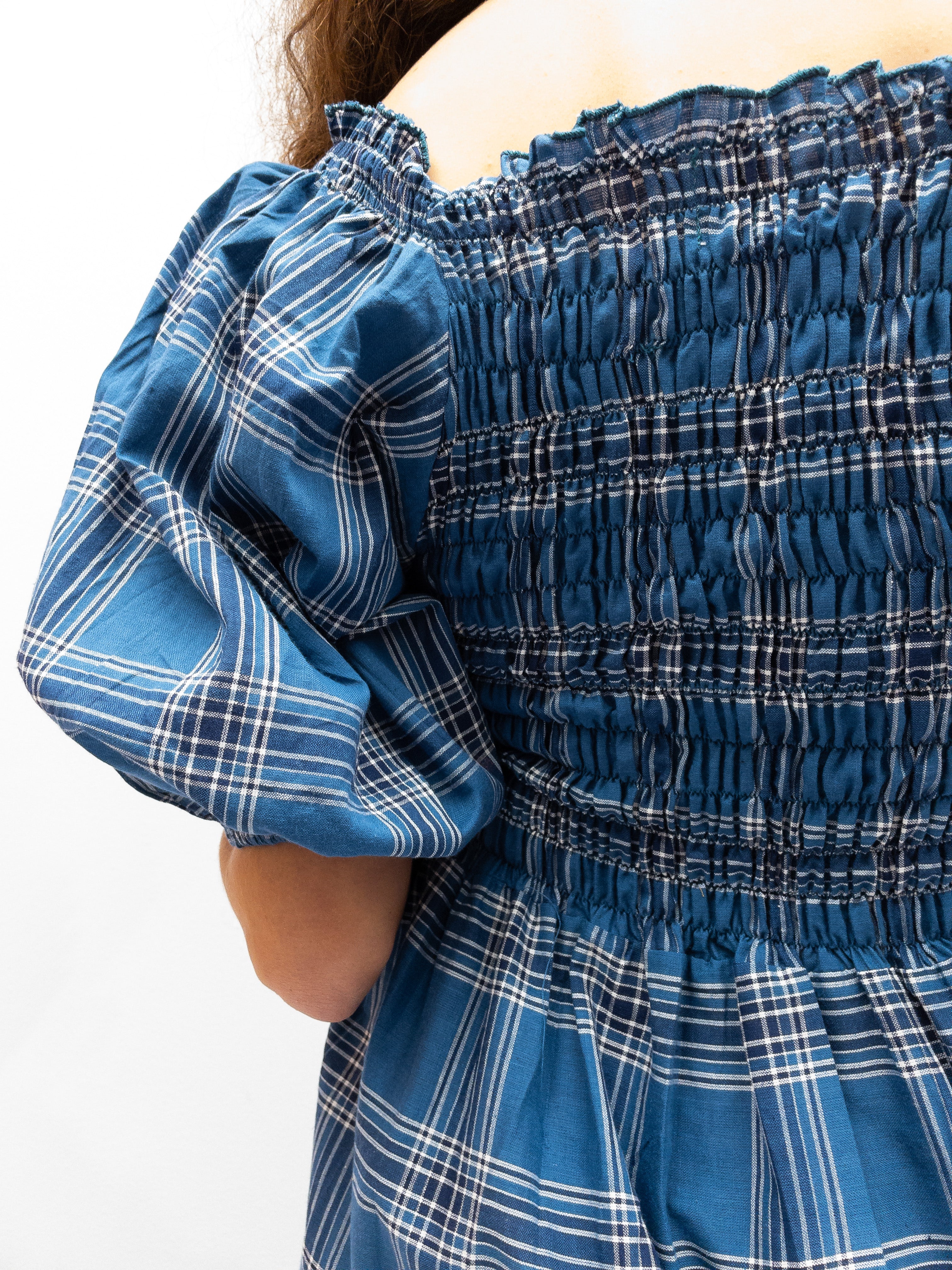 Off Shoulder Smock Dress - Mørkeblå Tern