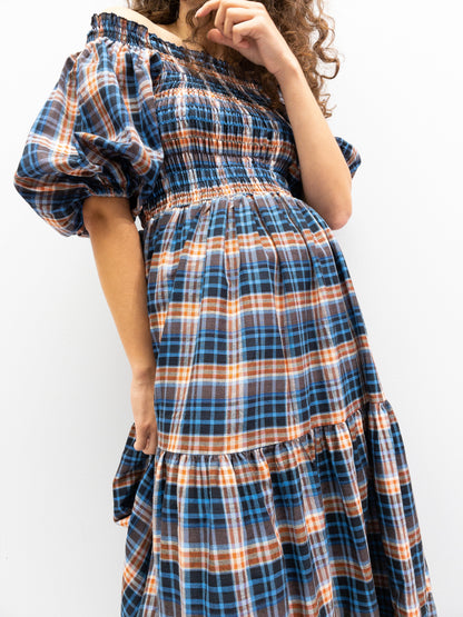 Off Shoulder Smock Dress - Blå/Brune Tern