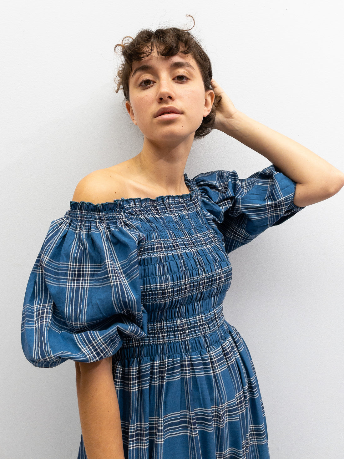 Off Shoulder Smock Dress - Mørkeblå Tern