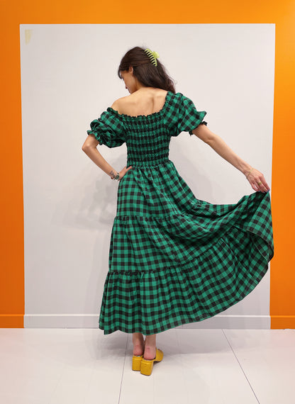 Off Shoulder Smock Dress - Grøn/Sort Tern