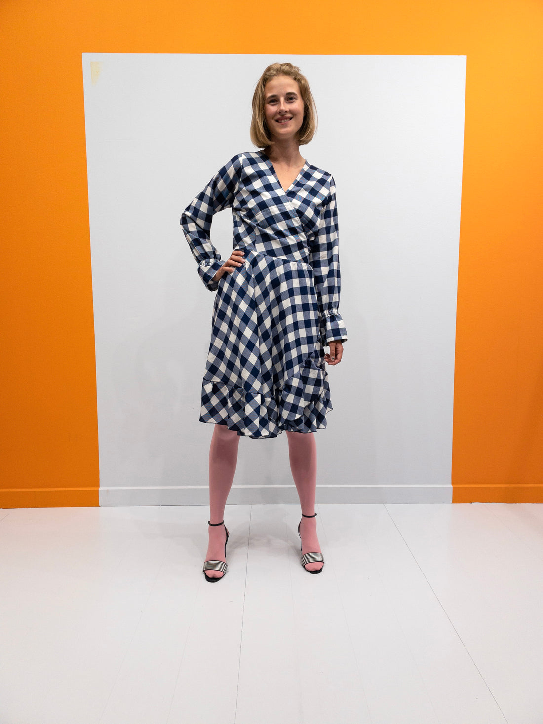 Ruffle Wrap Dress Short - Blå/Hvid Tern