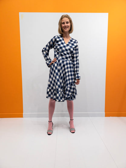 Ruffle Wrap Dress Short - Blå/Hvid Tern