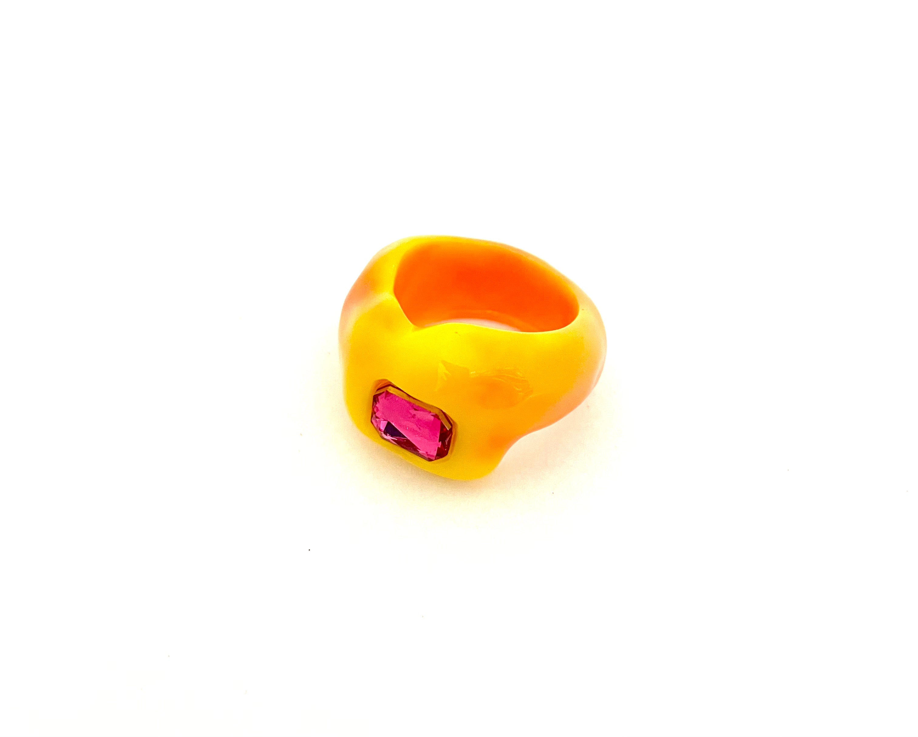 Cutie Lava Ring - Orange/Yellow - Pink Stone