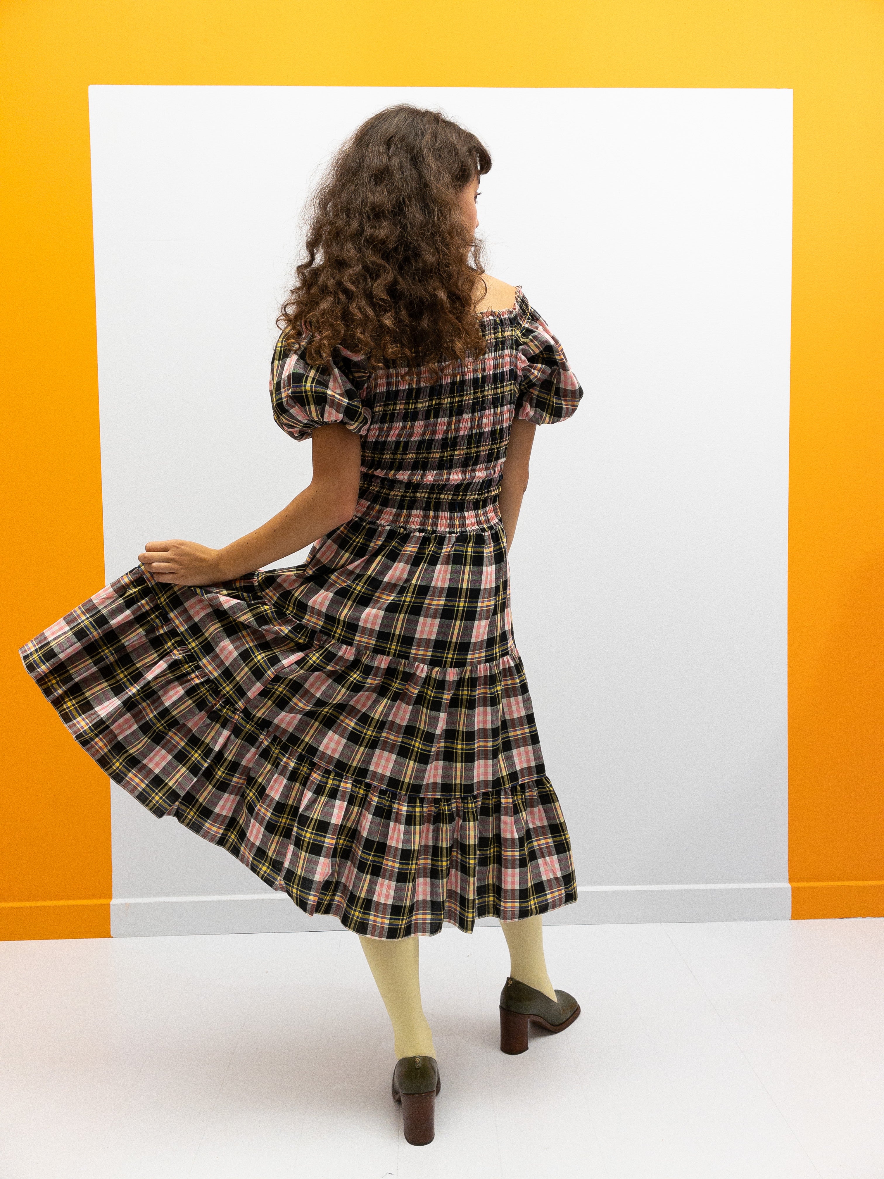 Off Shoulder Smock Dress Short - Lyserød/Gule Tern