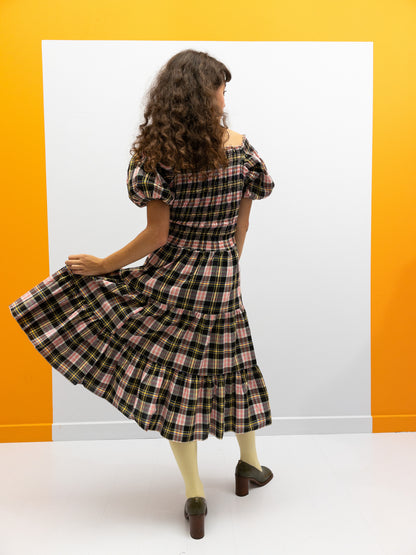 Off Shoulder Smock Dress Short - Lyserød/Gule Tern