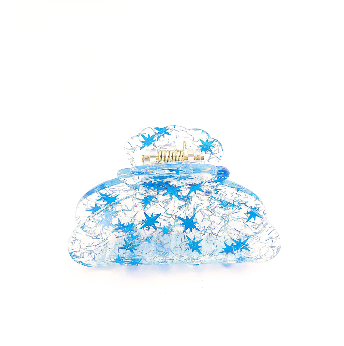 Clear Confetti Claw - Blue Stars