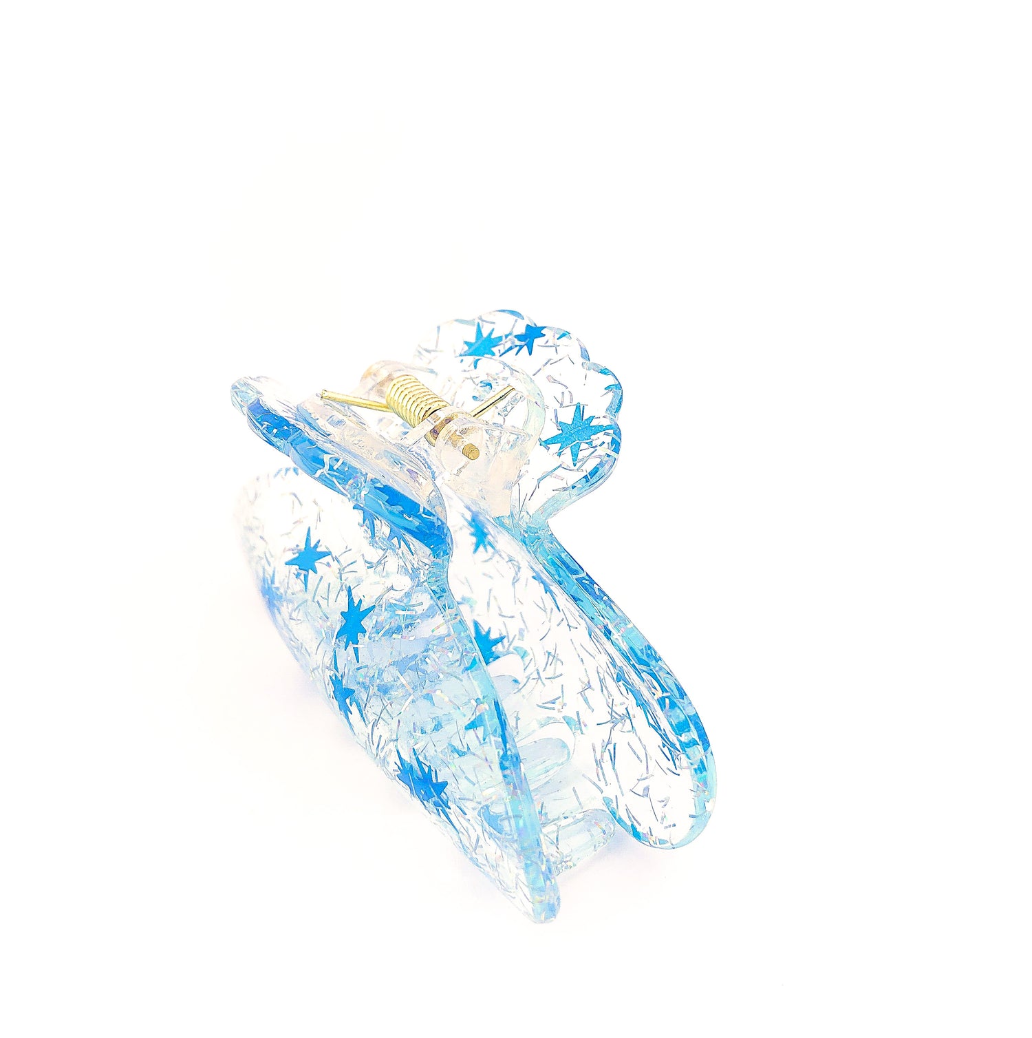 Clear Confetti Claw - Blue Stars