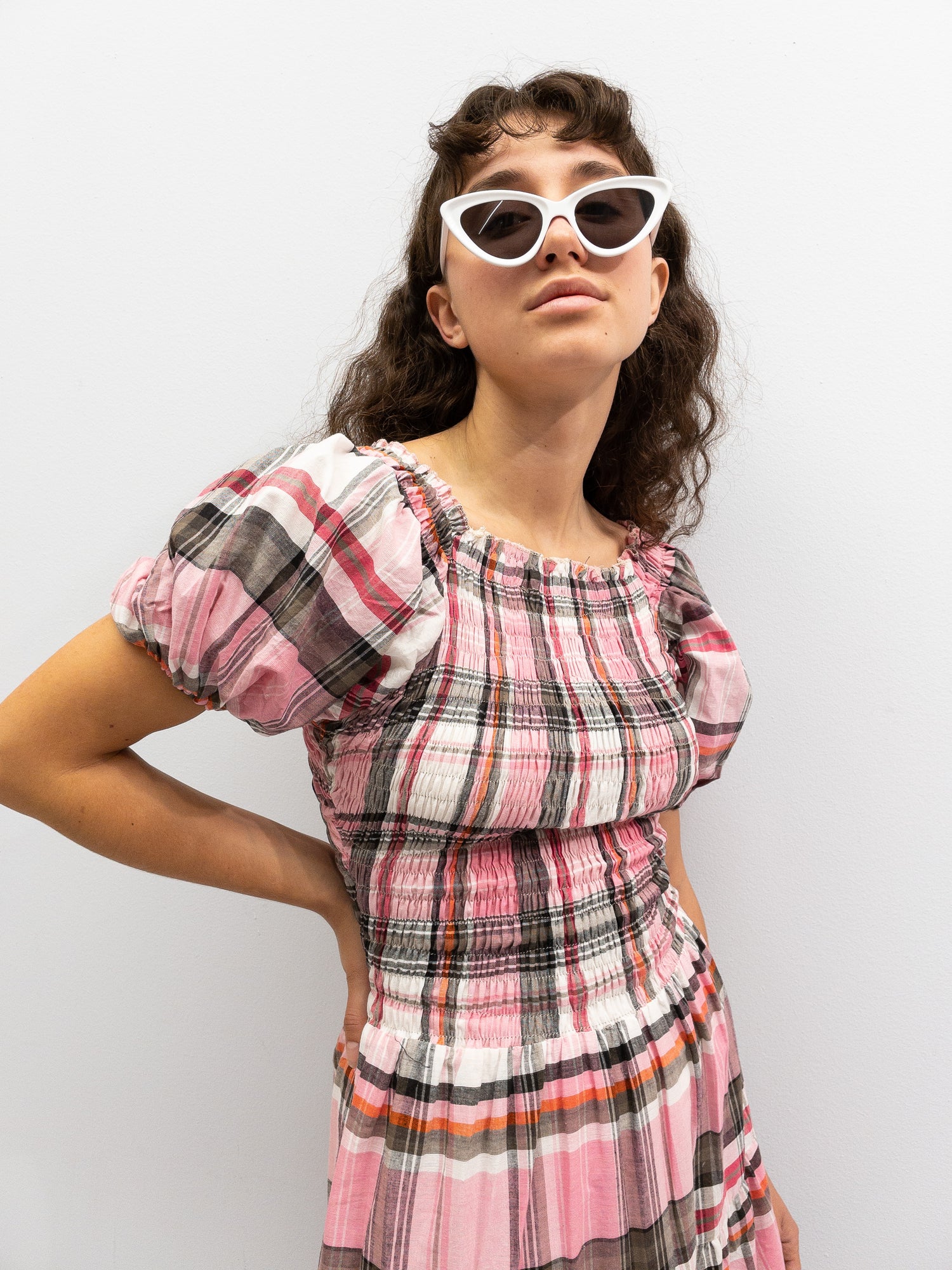 Off Shoulder Smock Dress Short - Lyserøde Tern