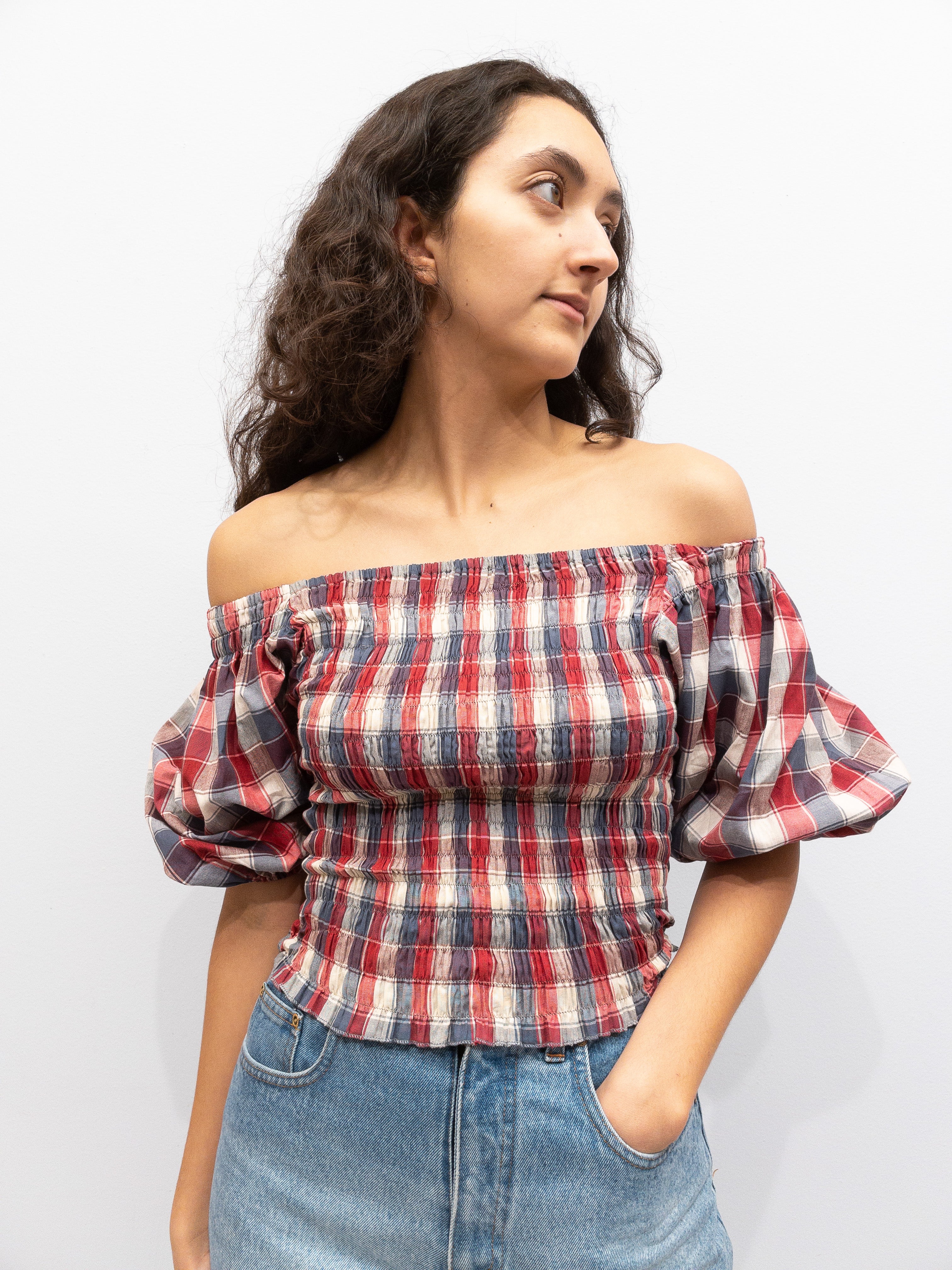 Puff Top - Røde/Beige Tern