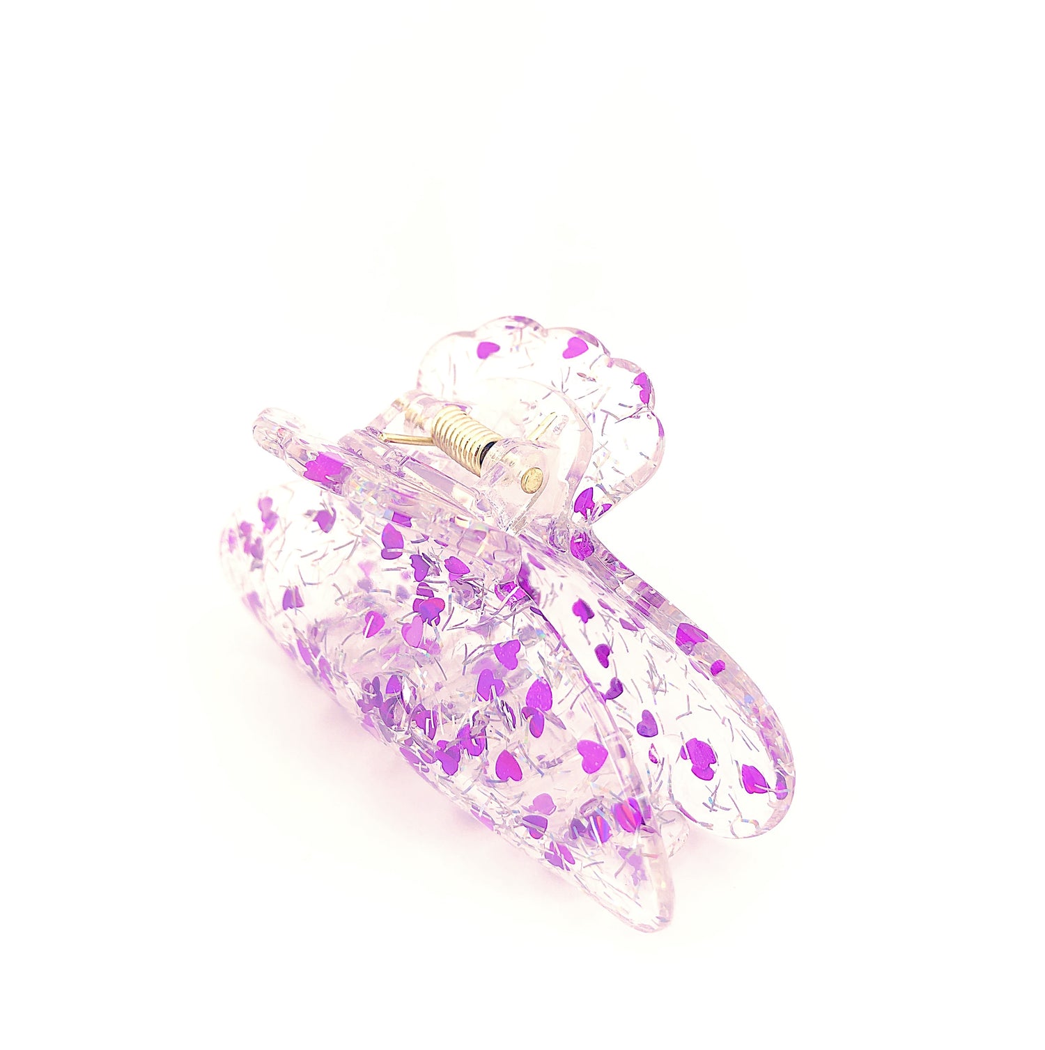 Clear Confetti Claw - Purple Hearts