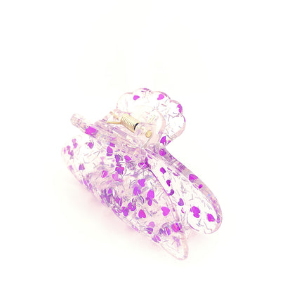 Clear Confetti Claw - Purple Hearts