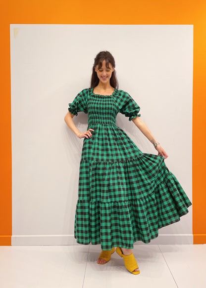 Off Shoulder Smock Dress - Grøn/Sort Tern