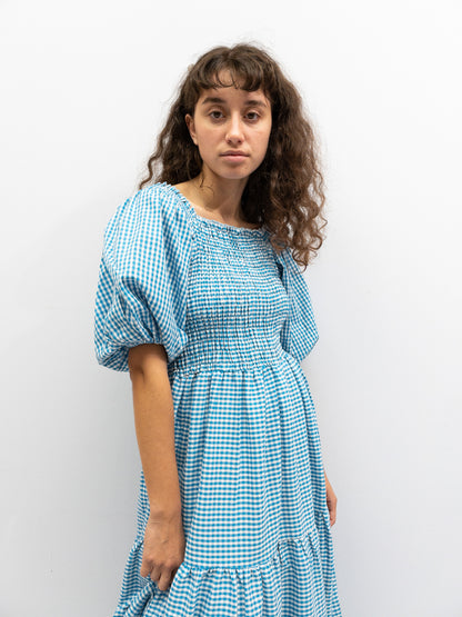 Off Shoulder Smock Dress - Lyseblå/Hvide Tern
