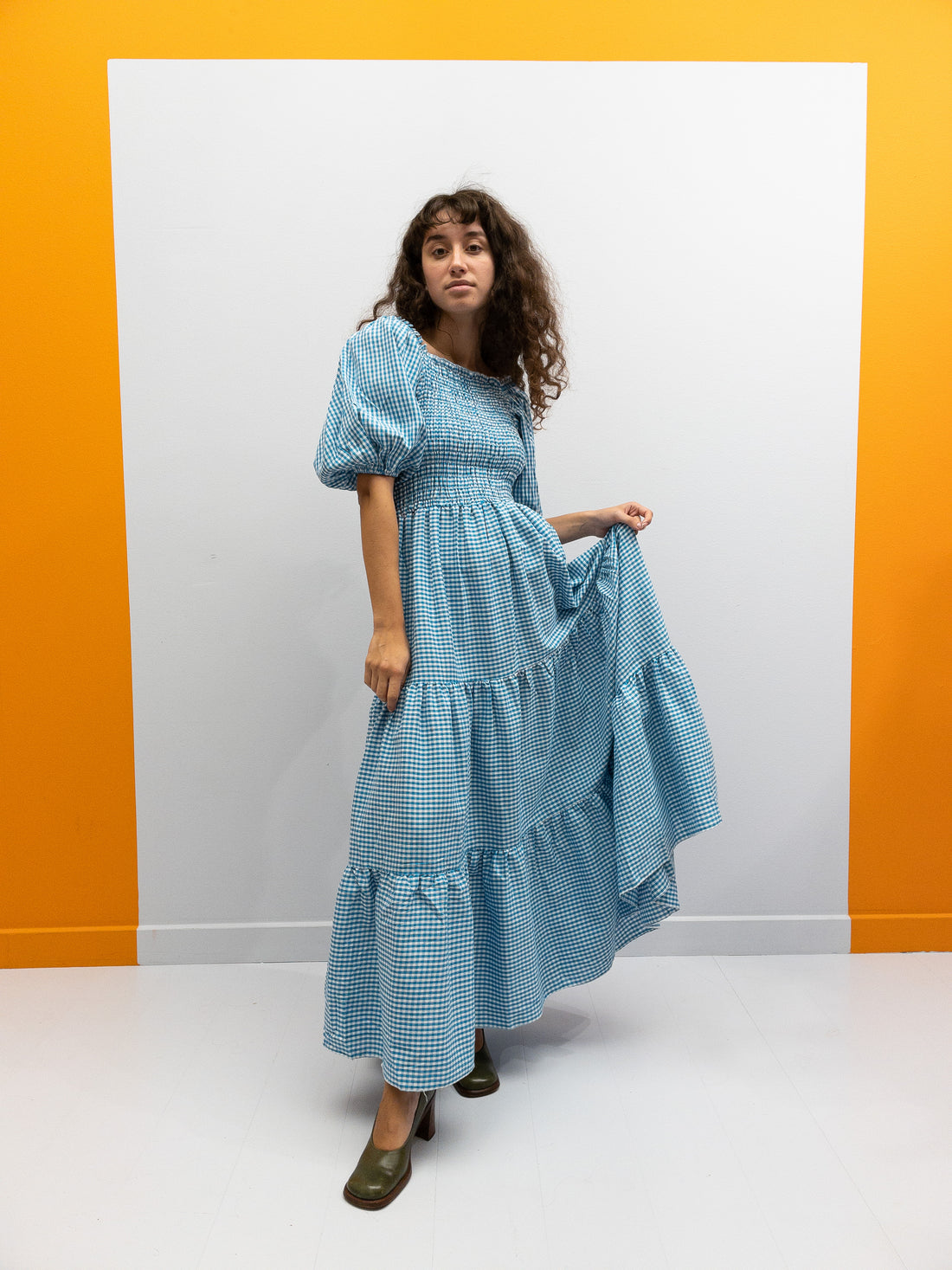 Off Shoulder Smock Dress - Lyseblå/Hvide Tern