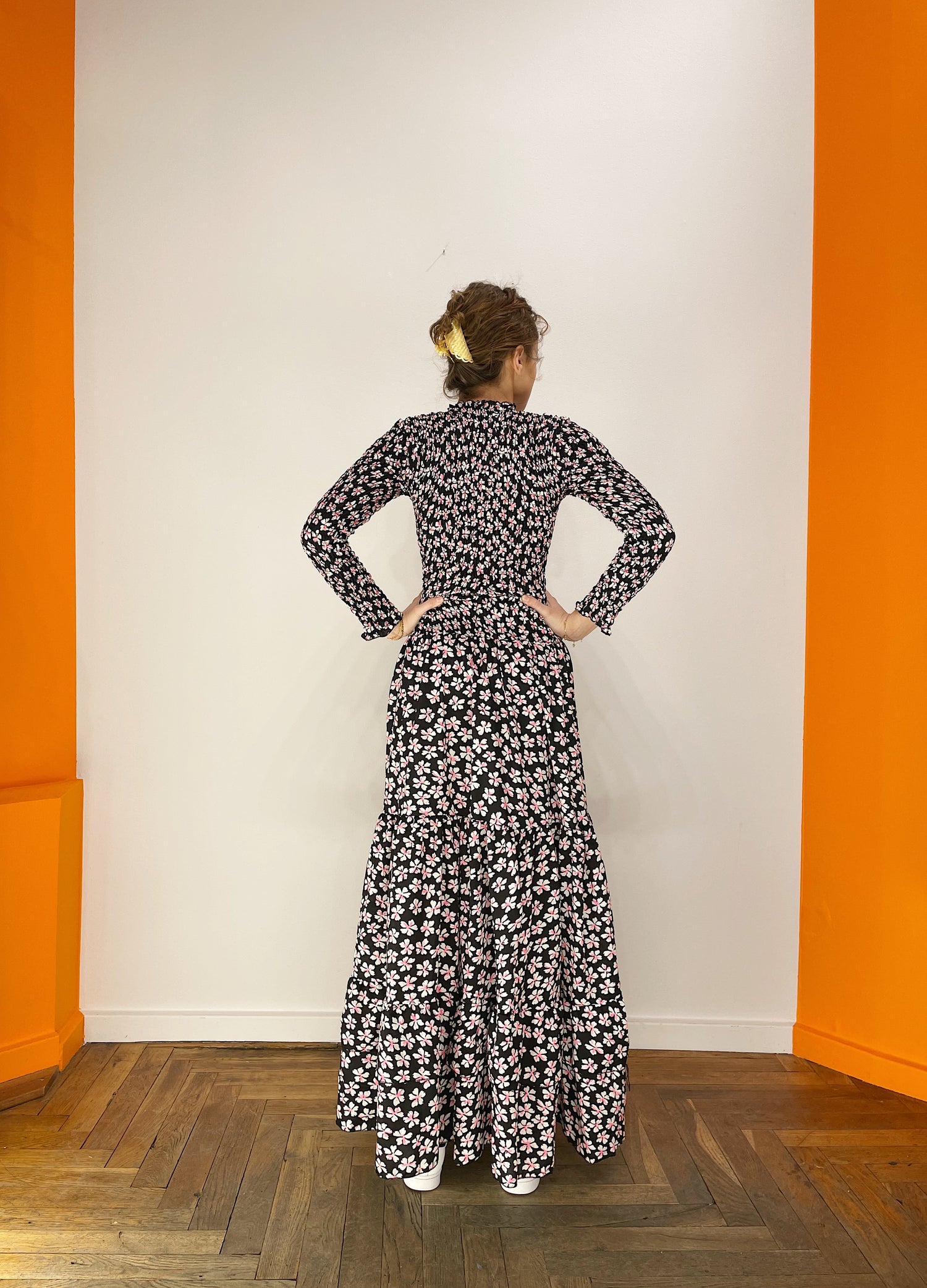 Smock Dress Long - Pink / Sort