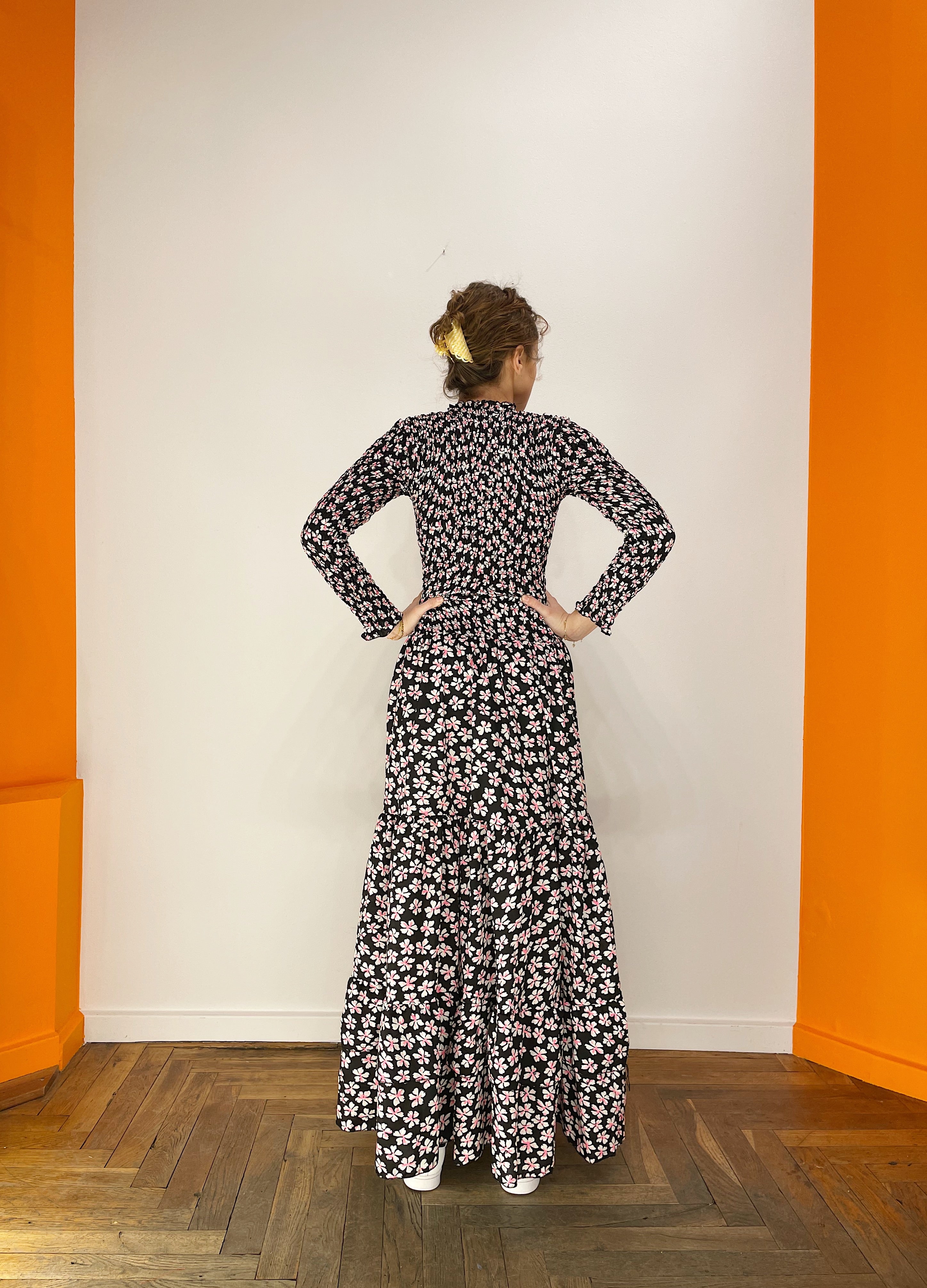 Smock Dress Long - Pink / Sort