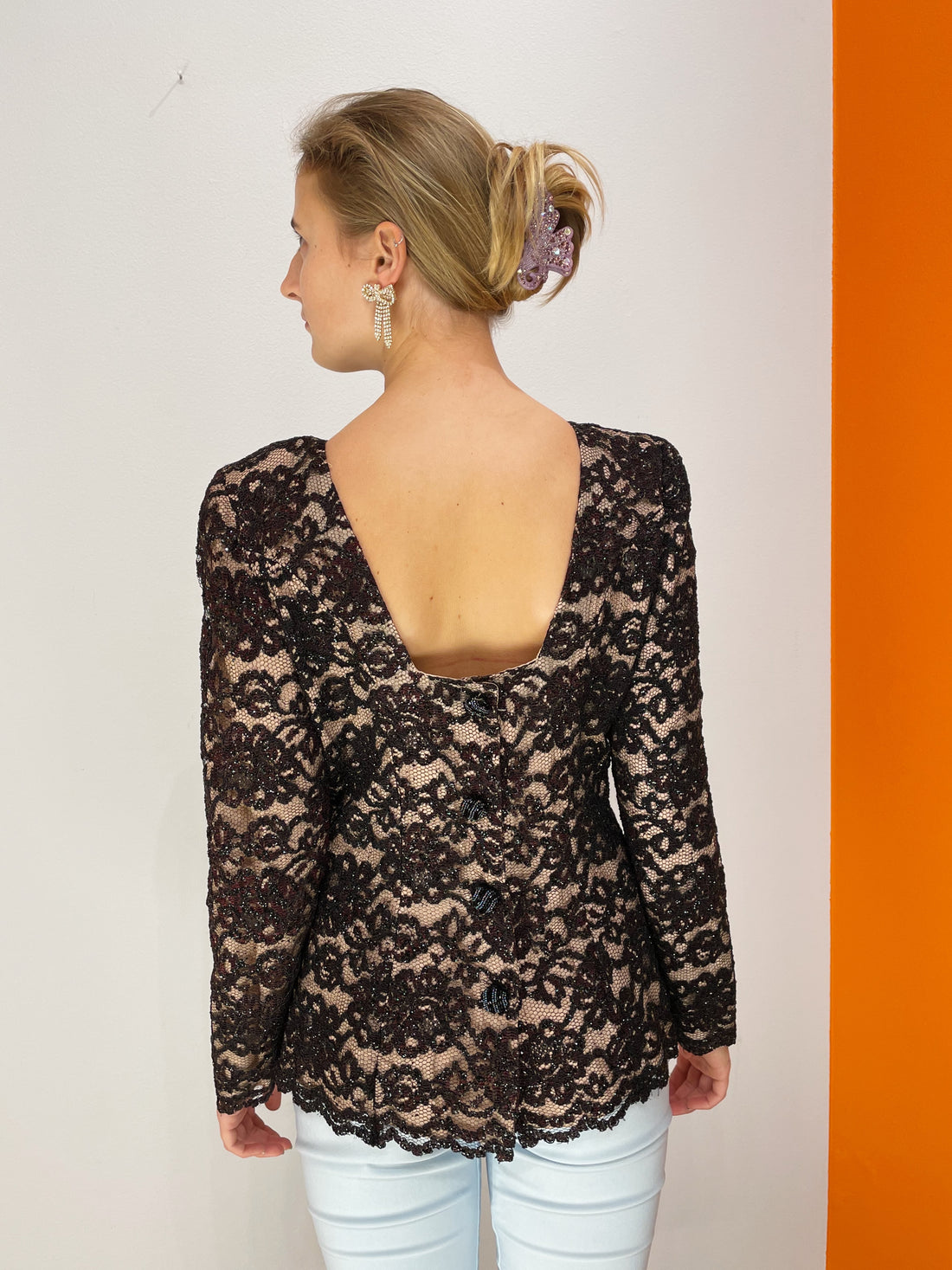 Vintage glitterblazer i blomstret blonde