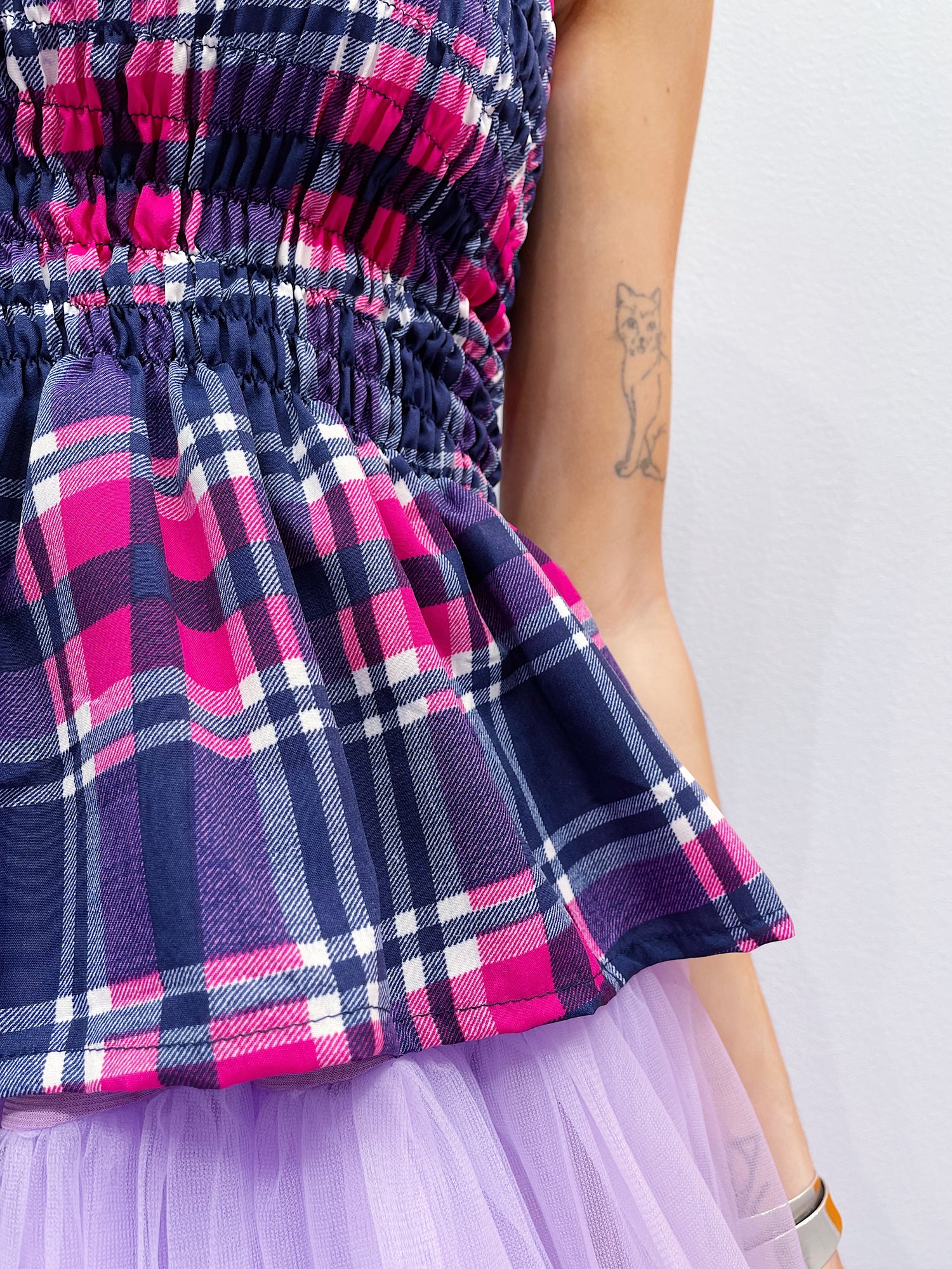 Strap Smock Peplum Top - Pink/Lilla