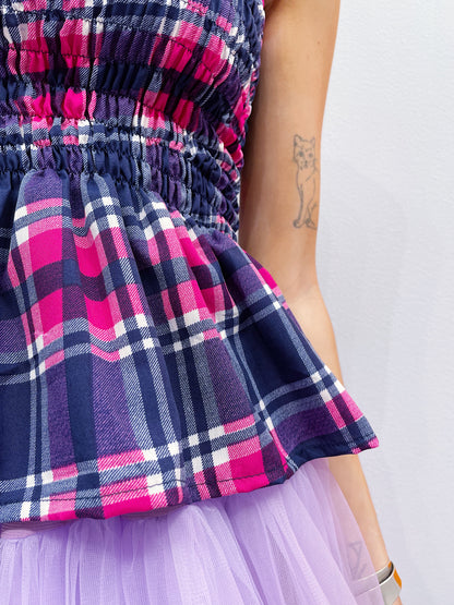 Strap Smock Peplum Top - Pink/Lilla