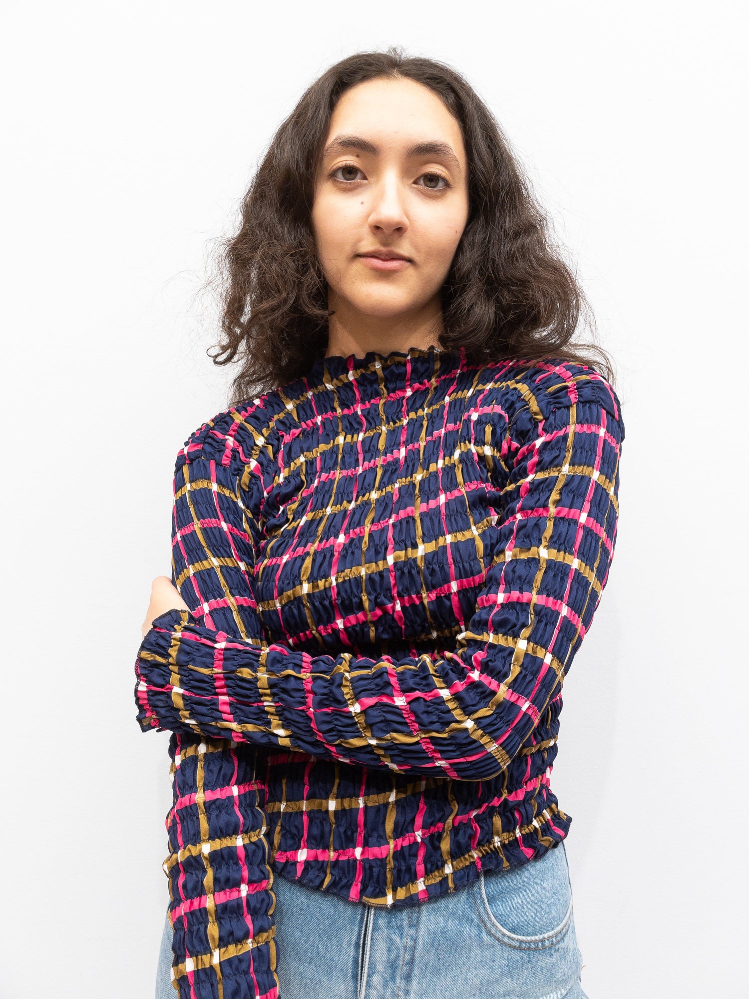 Smock Top Pink/Mørkeblå - Long Sleeve