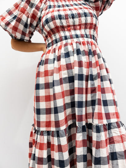 Off Shoulder Smock Dress - Rød/Sort/Hvide Tern