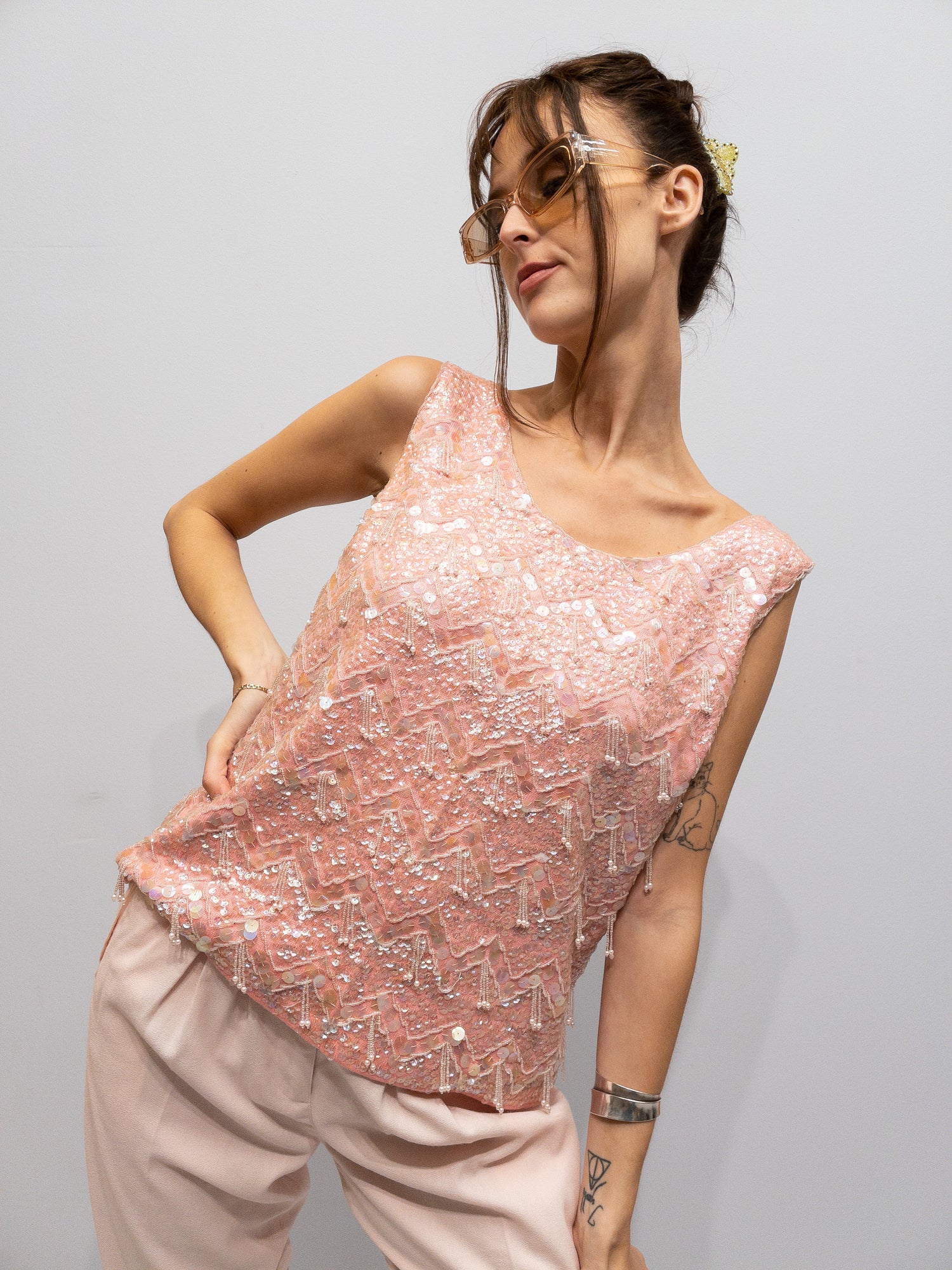 Lyserød Vintage Paillet Top