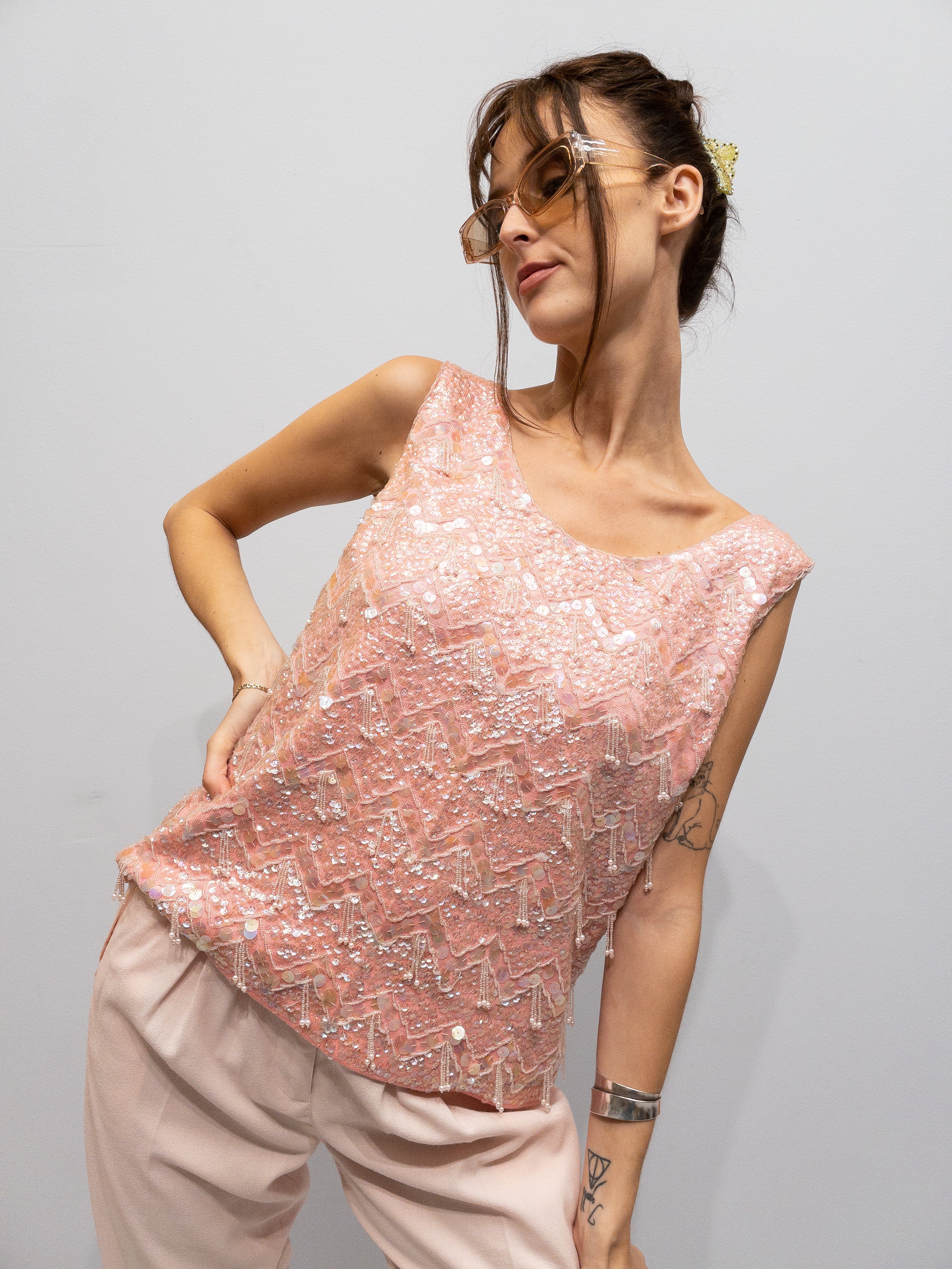 Lyserød Vintage Paillet Top