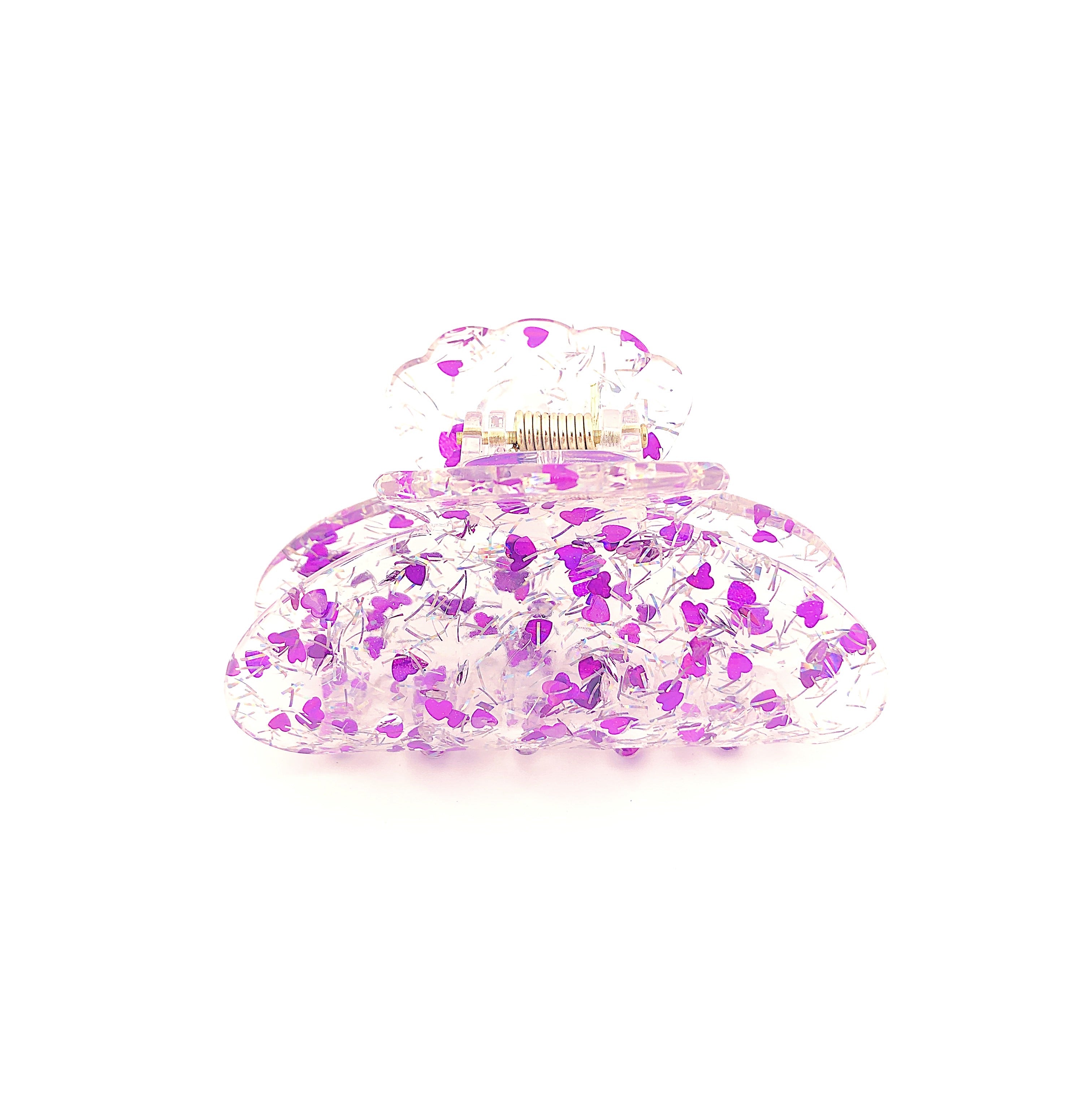 Clear Confetti Claw - Purple Hearts