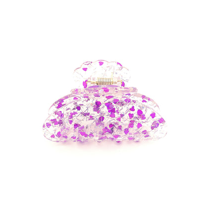 Clear Confetti Claw - Purple Hearts