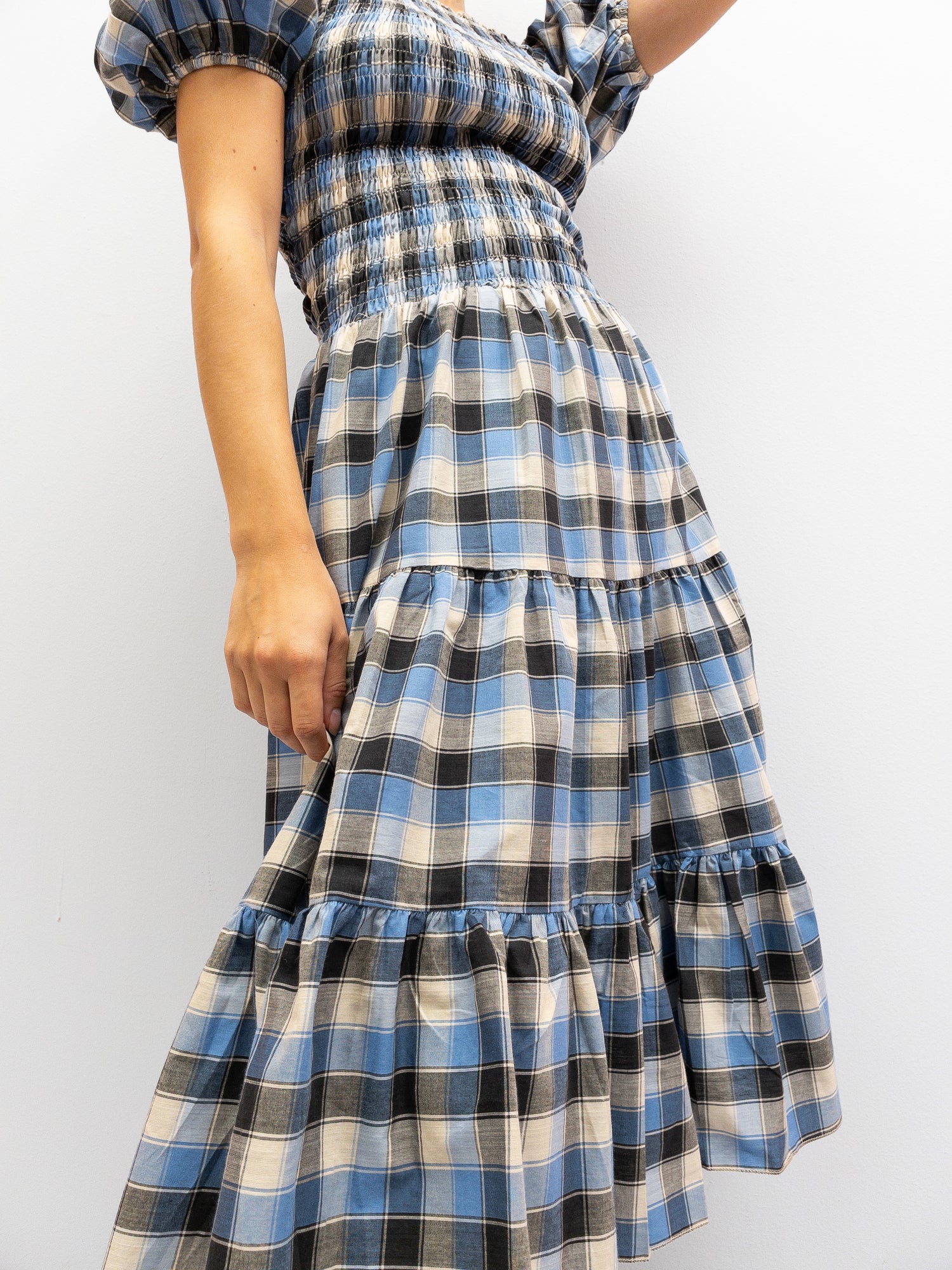 Off Shoulder Smock Dress Short - Lyseblå Tern