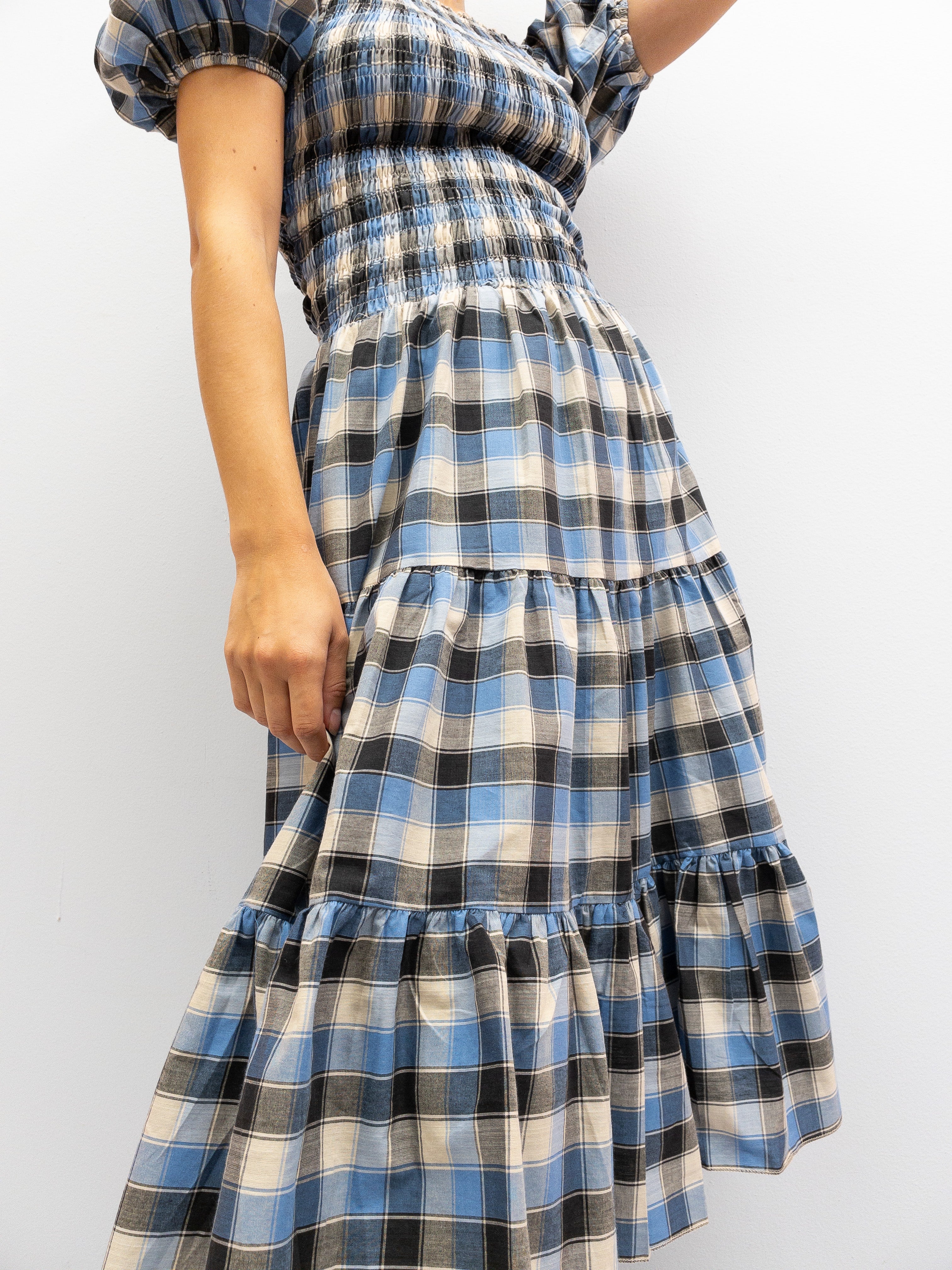 Off Shoulder Smock Dress Short - Lyseblå Tern