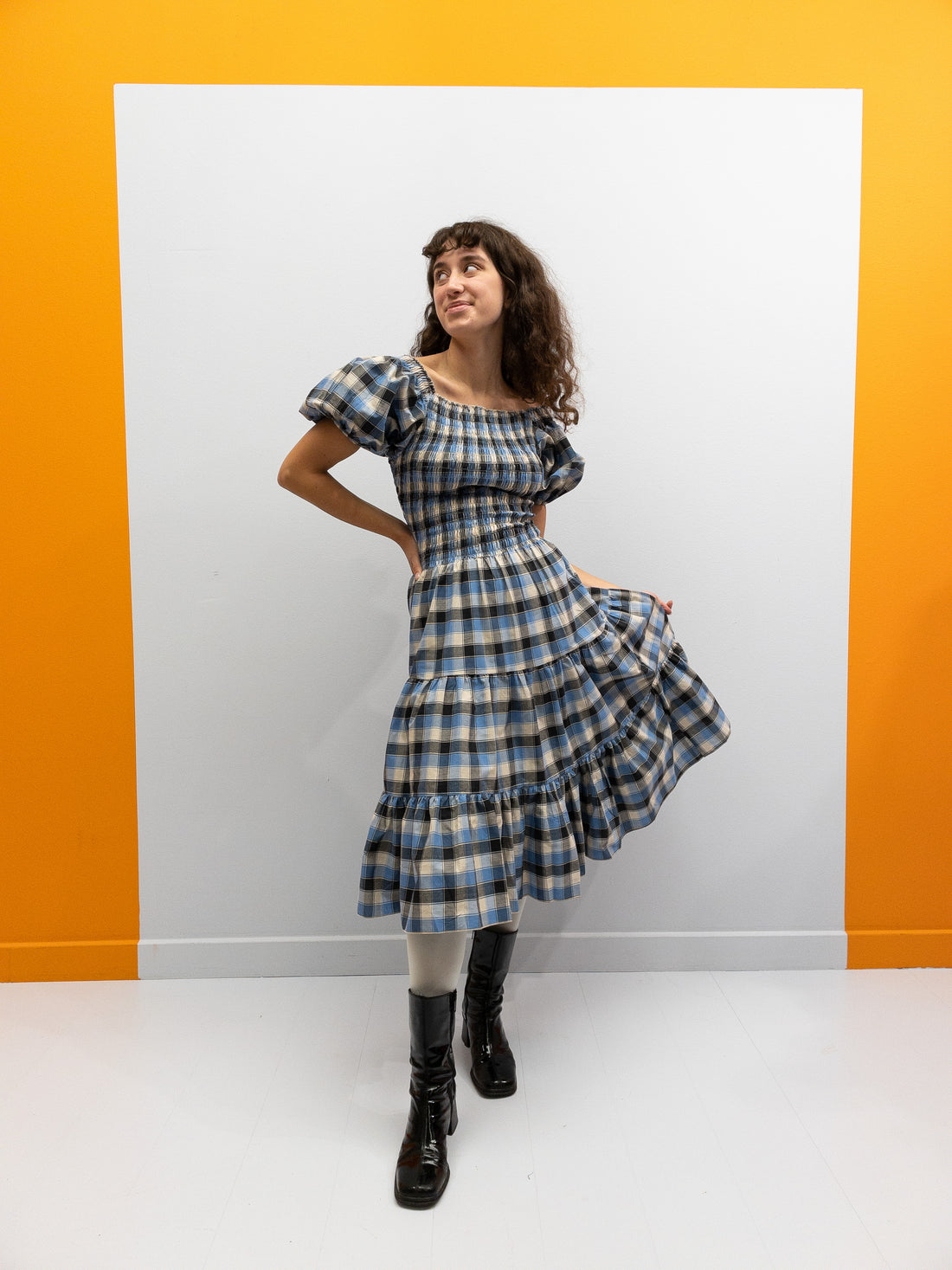 Off Shoulder Smock Dress Short - Lyseblå Tern