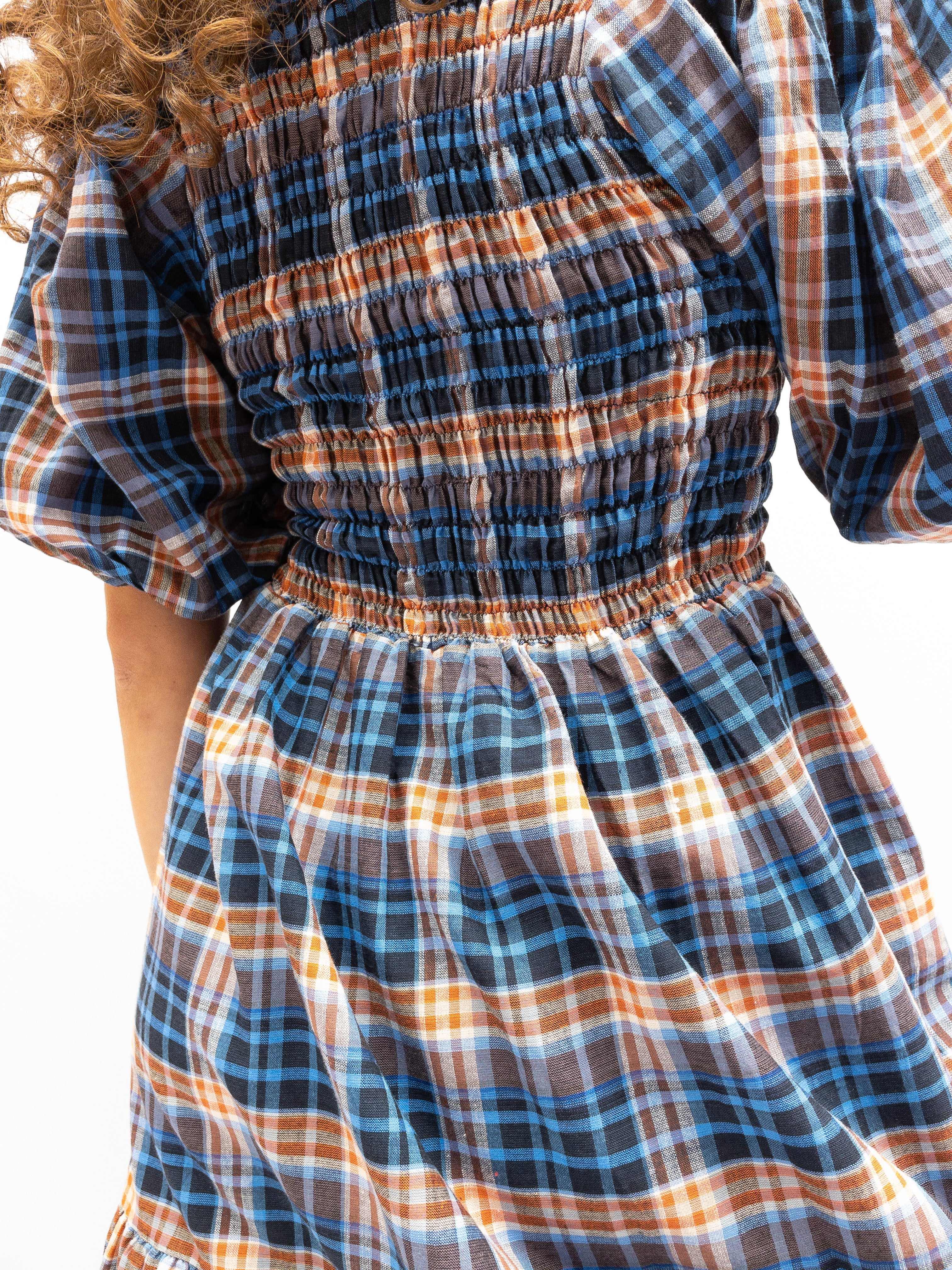 Off Shoulder Smock Dress - Blå/Brune Tern