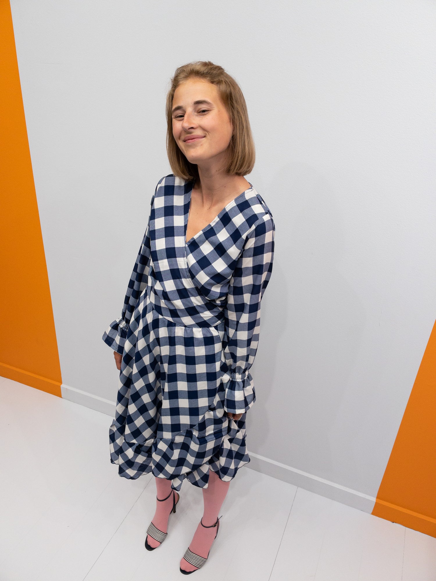 Ruffle Wrap Dress Short - Blå/Hvid Tern