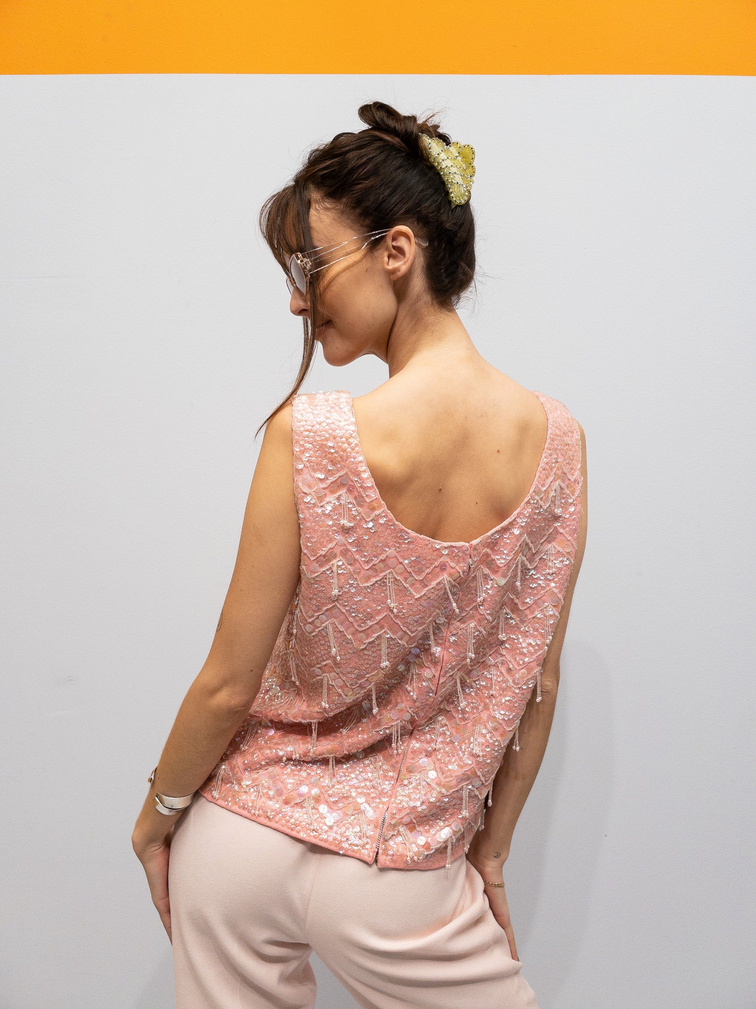 Lyserød Vintage Paillet Top