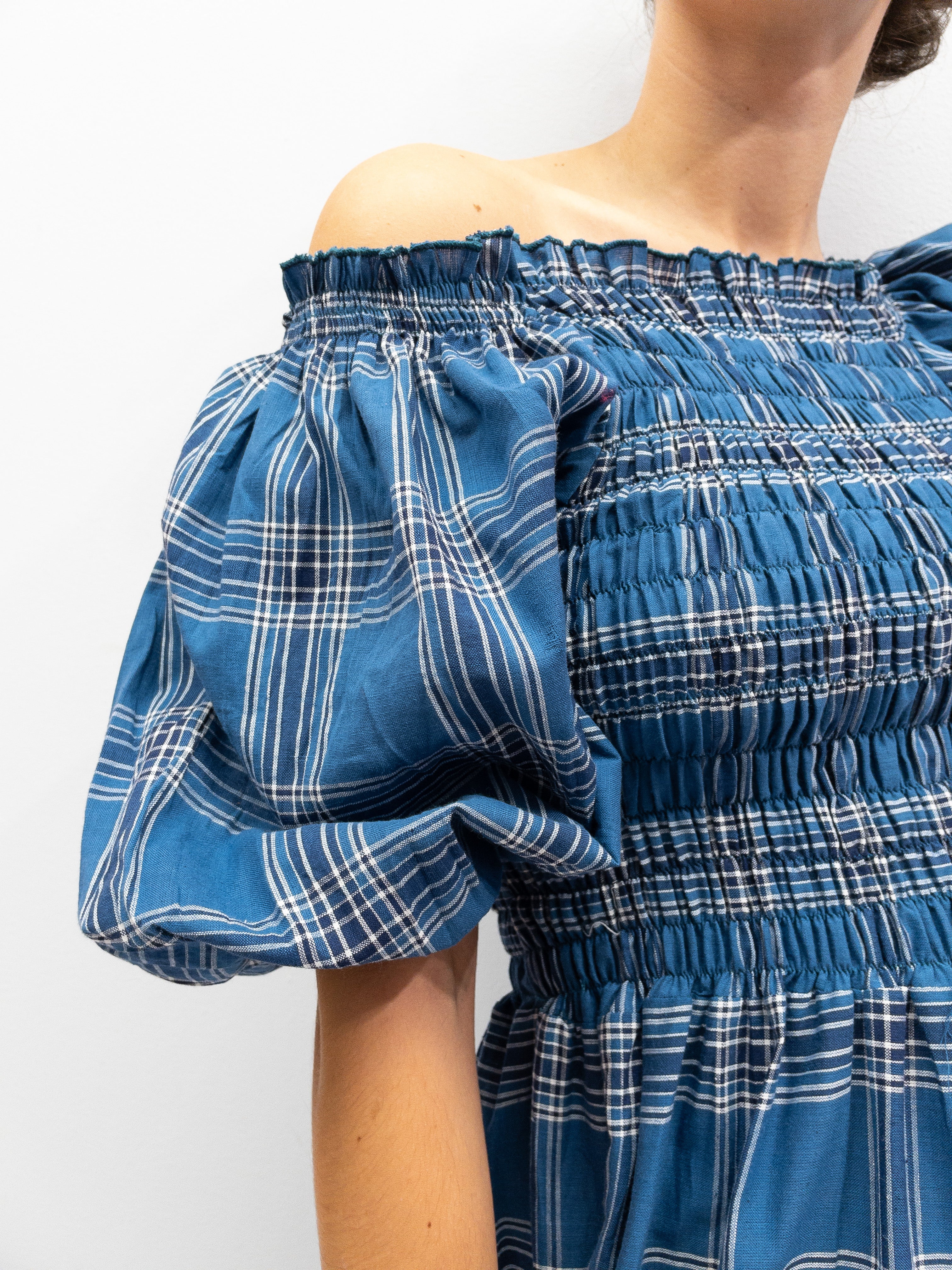 Off Shoulder Smock Dress - Mørkeblå Tern