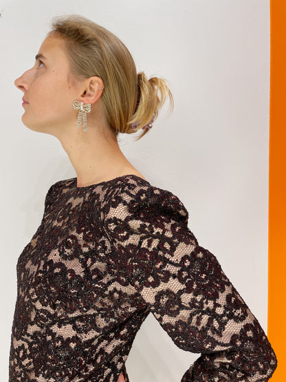 Vintage glitterbluse i blomstret blonde