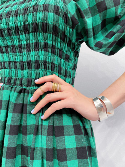 Off Shoulder Smock Dress - Grøn/Sort Tern